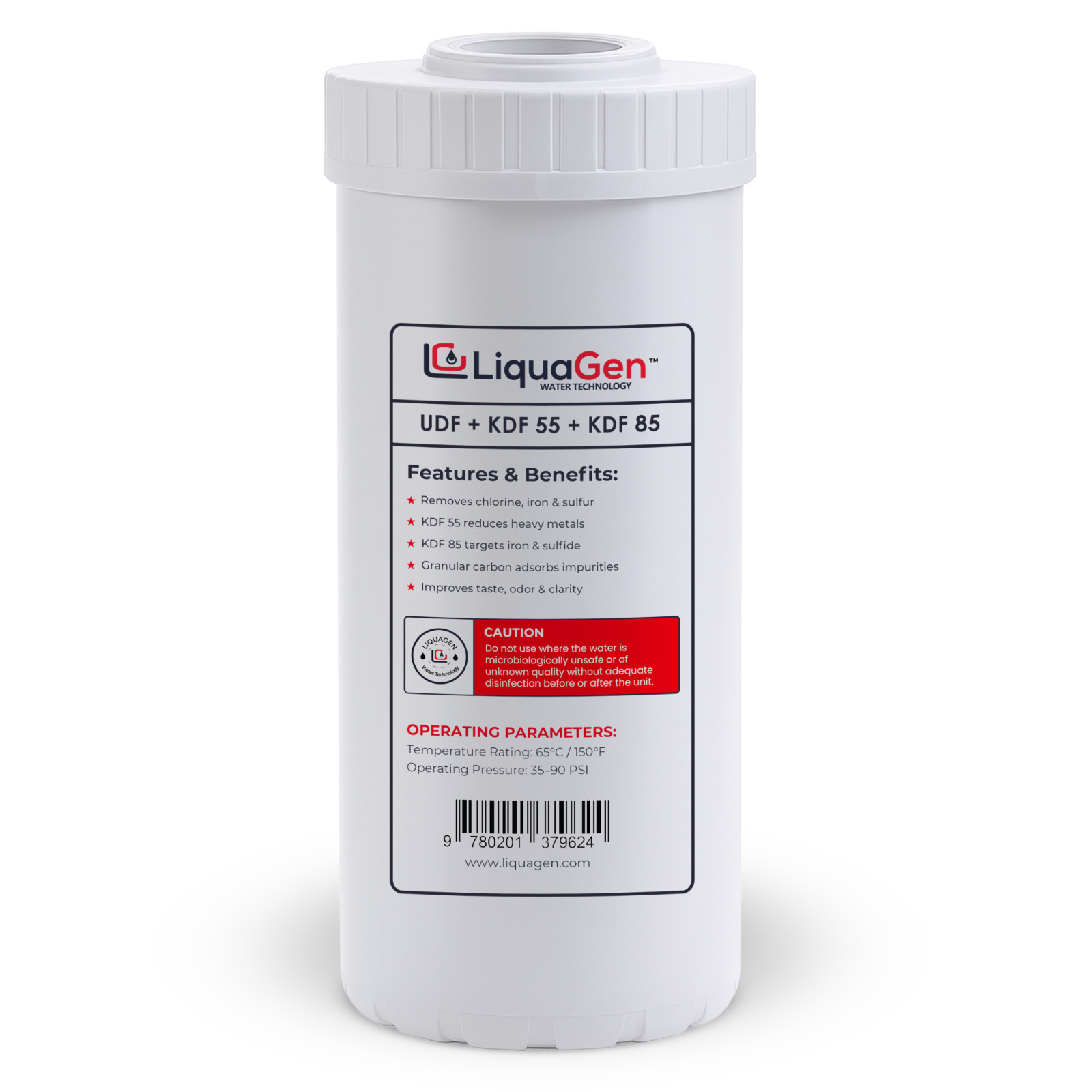 LiquaGen 4.5" x 10" GAC/UDF + KDF 55 + KDF 85 Filter Cartridge