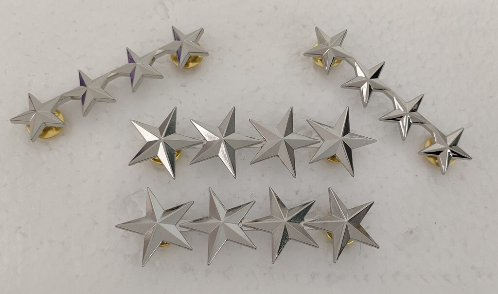 1 PAIR silver US ARMY OFFICER 4 STAR GENERAL RANK PIN METAL BADGE & LAPEL PIN
