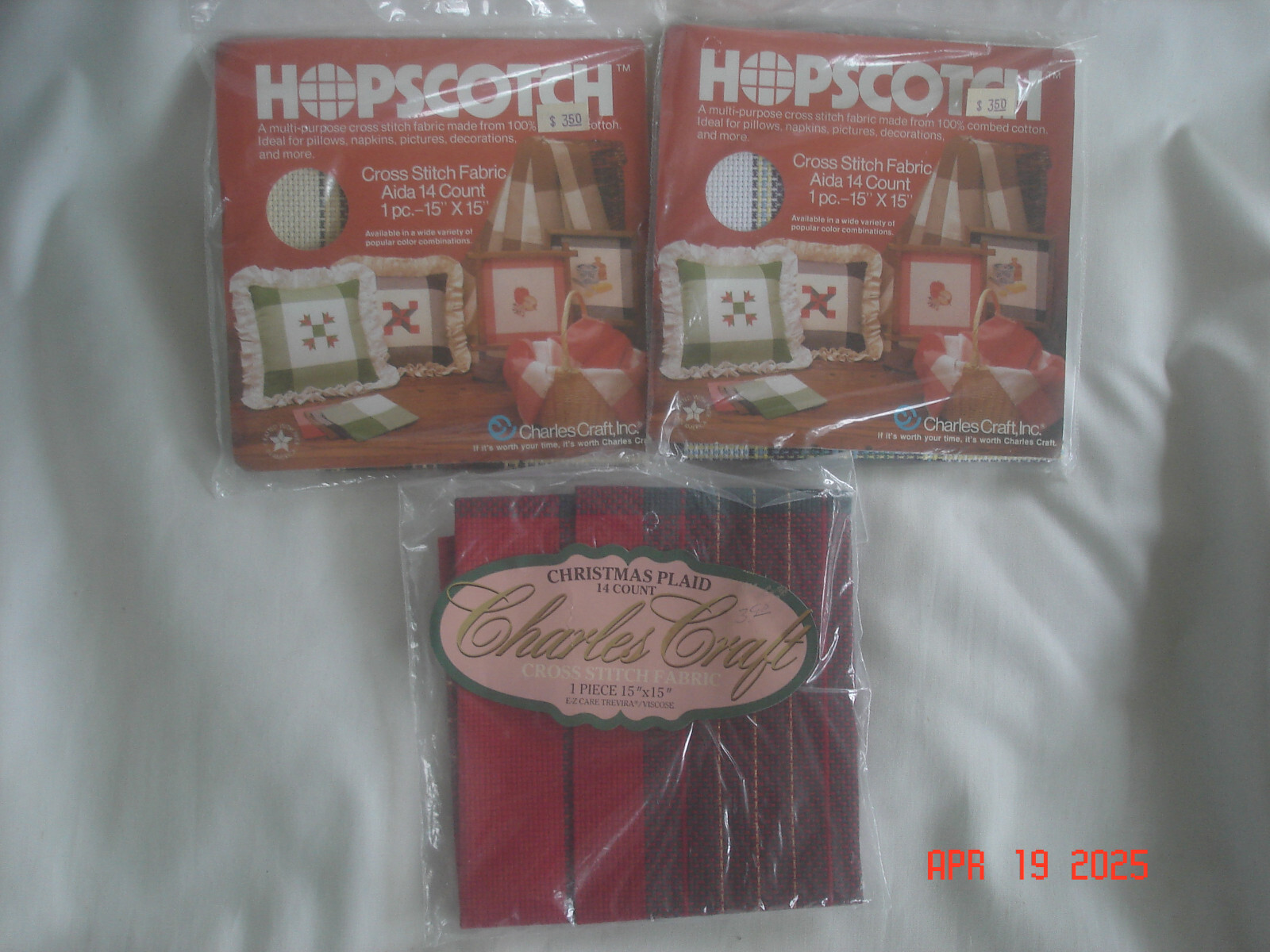 LOT 2 Vtg. CHARELS CRAFT HOPSCOTCH PLAID CROSS STITCH FABRIC & 1 CHRISTMAS PLAID