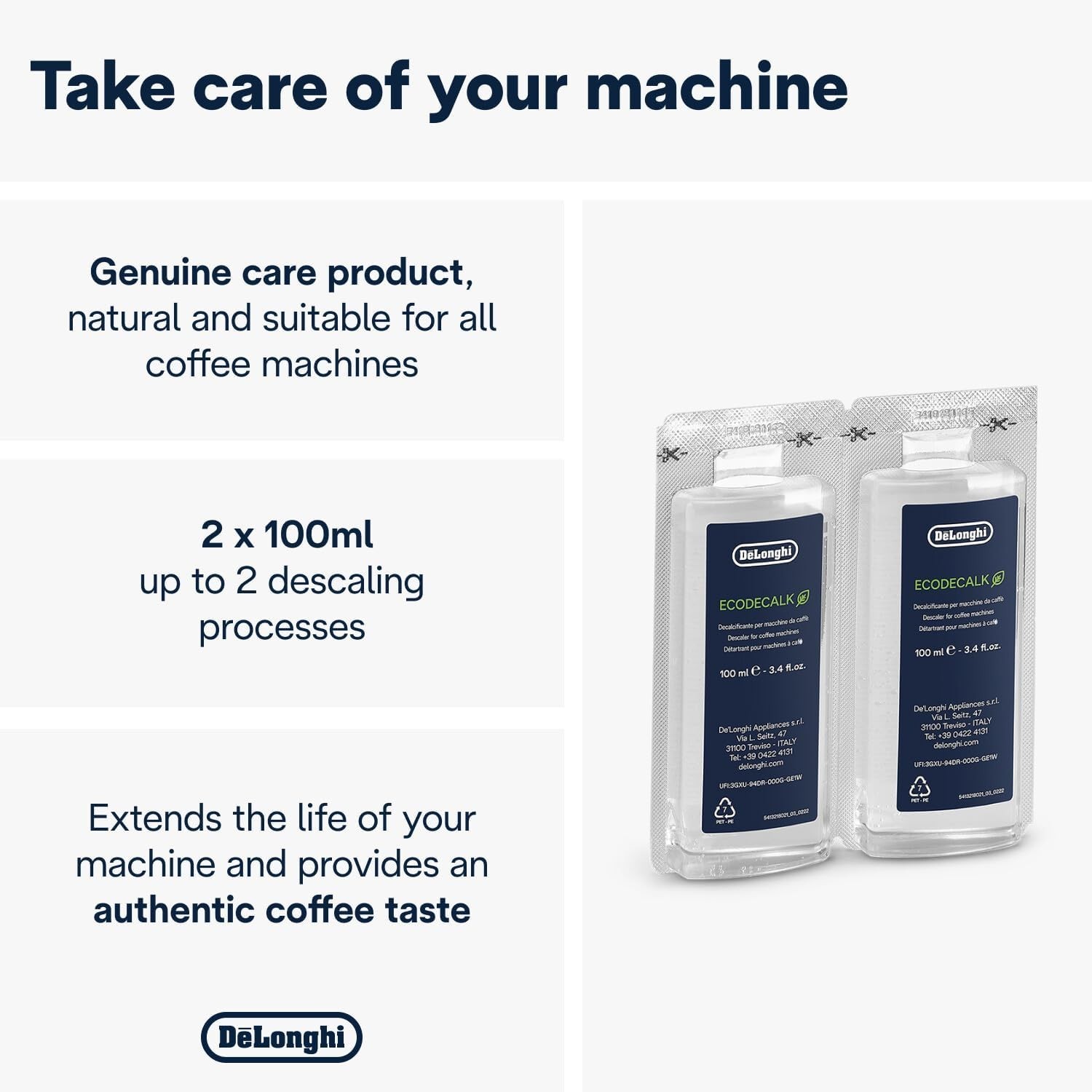 DeLonghi EcoDecalk descaler, DLSC200 2x100 ml, TORN OR OPEN BOX