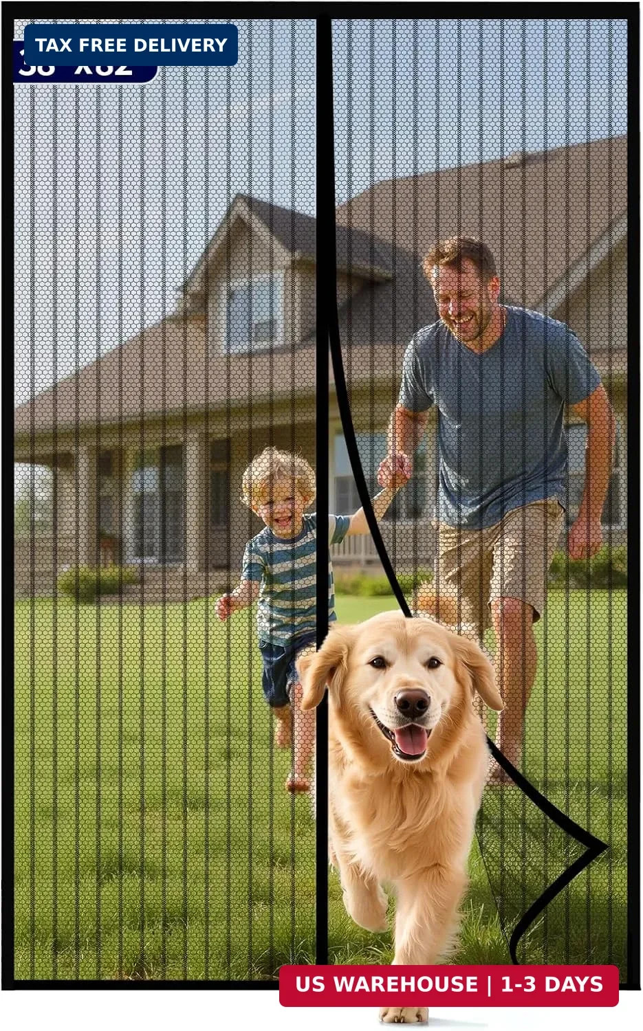 Kitsure Magnetic Screen Door - 38.0 x 82.0 in Retractable Screen Door Mesh for F