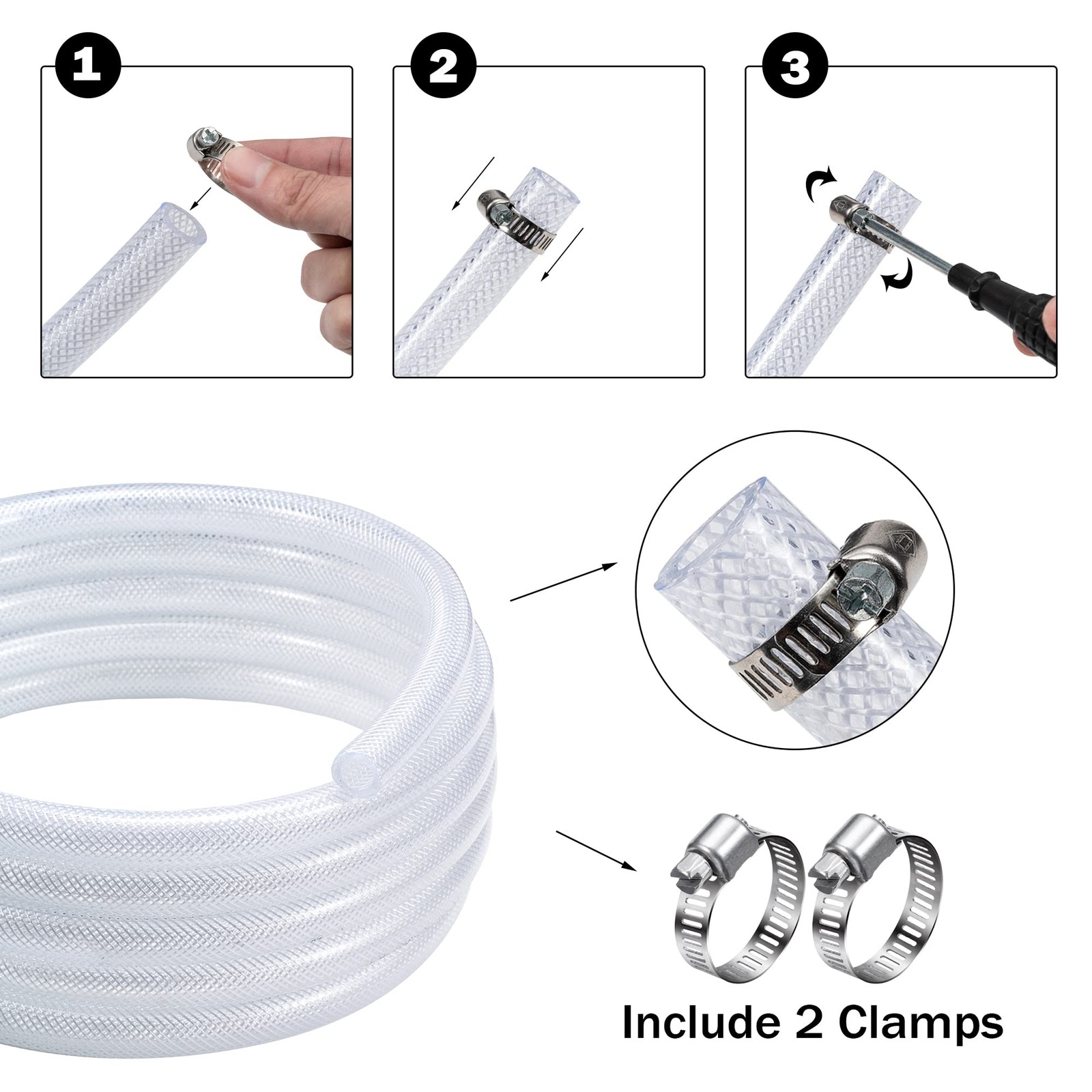 3/4" ID - 25 ft Heavy Duty Braided Clear Plastic Vinyl 3/4"ID,