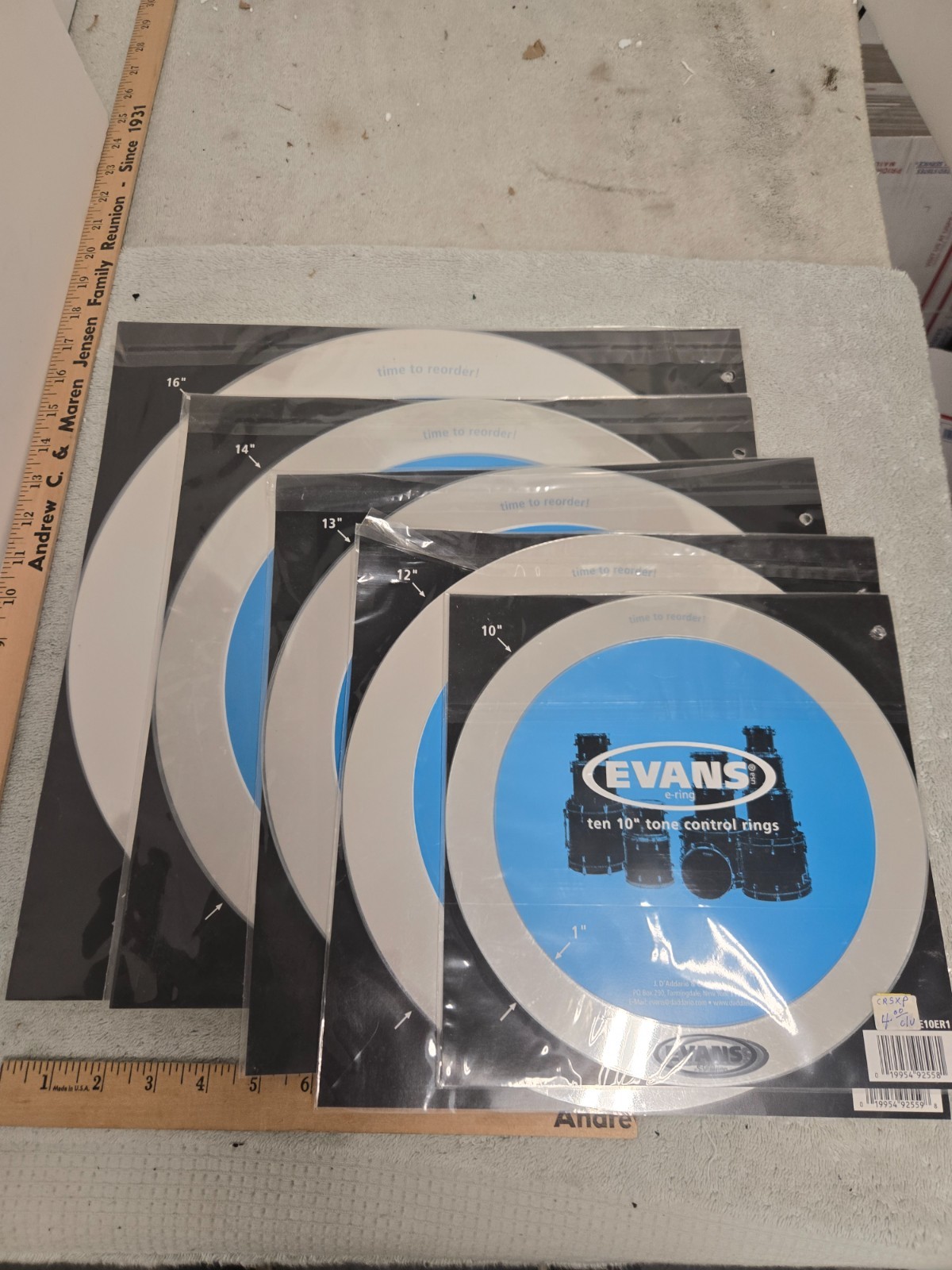 lot of 5, evans tone control rings, 10 each of 10", 12", 13", 14", 16"