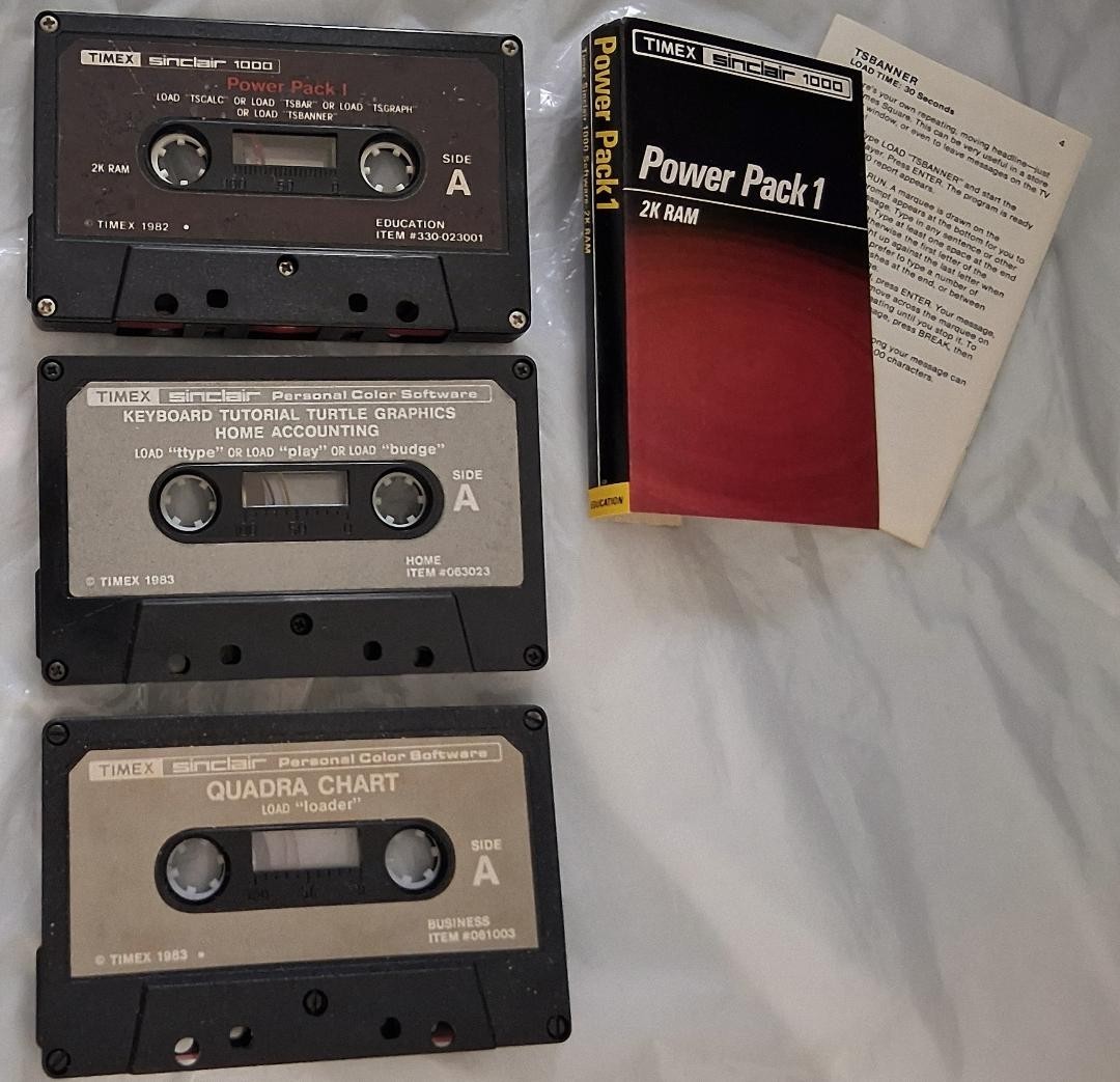 Vtg Timex Sinclair Cassette Lot Power Pack 1 / Keyboard Tutorial / Quadra Chart