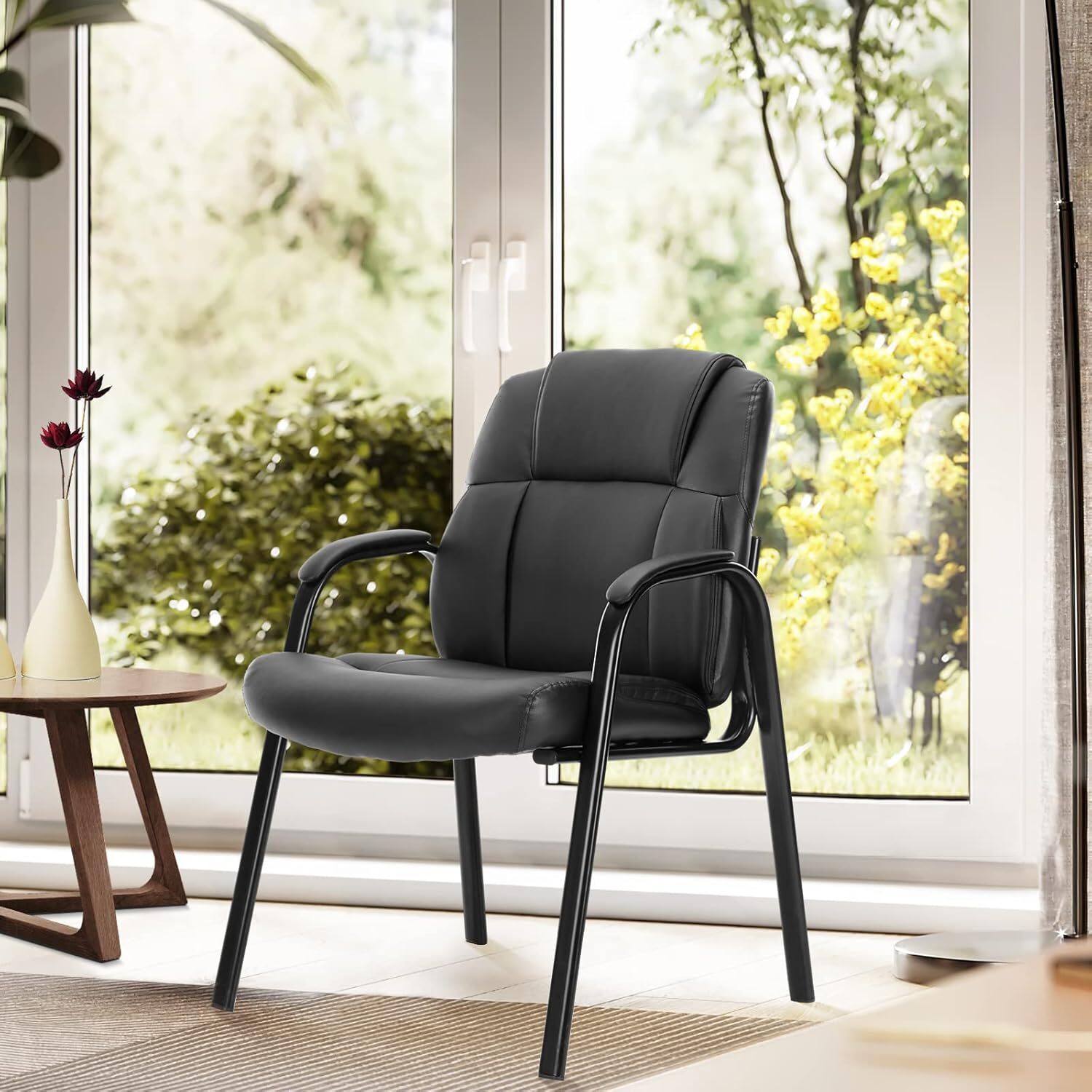 2PCS Leather Guest Chairs - with Padded Arms, Comfy for Waiting Room/Reception