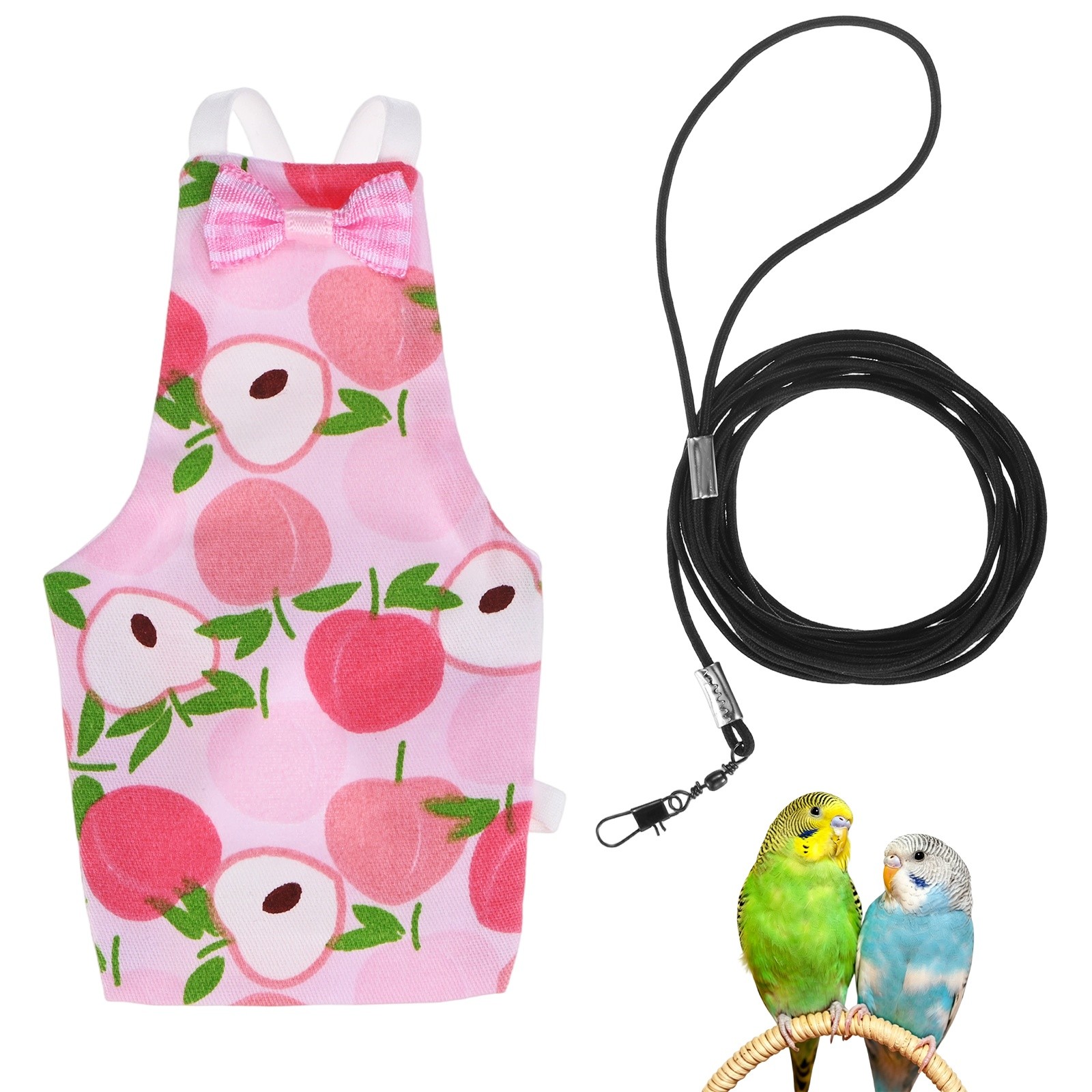1-Pack Bird Diapers with 6.6 ft Leash Reusable Pet Parrot Nappy [Pink, L]