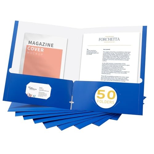 File folders with Pockets,Blue Two folders for documents,50 Pack Paper