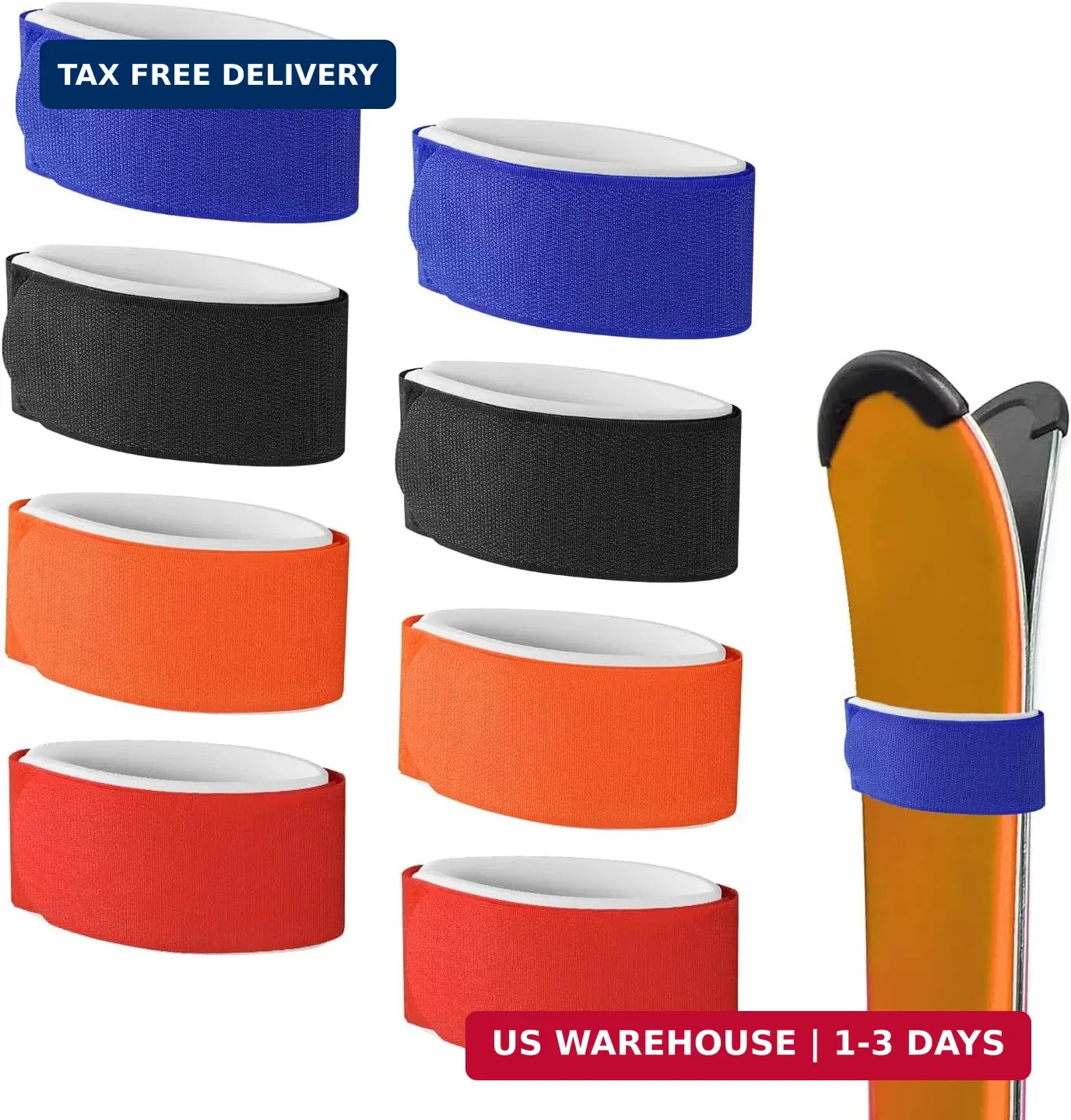 8pcs Ski Fasteners Straps, Adjustable Ski Wrap Straps Ski Fastener Snow Ski Ties