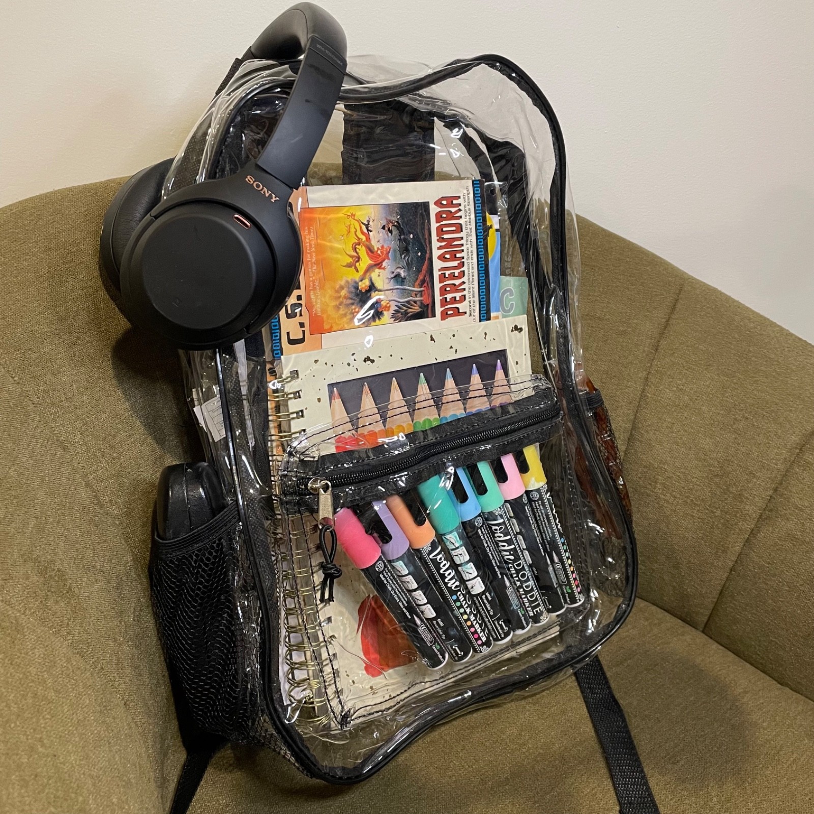 Brand New Clear Stadium Approved Backpack Transparent PVC Black Trim Concert Fes