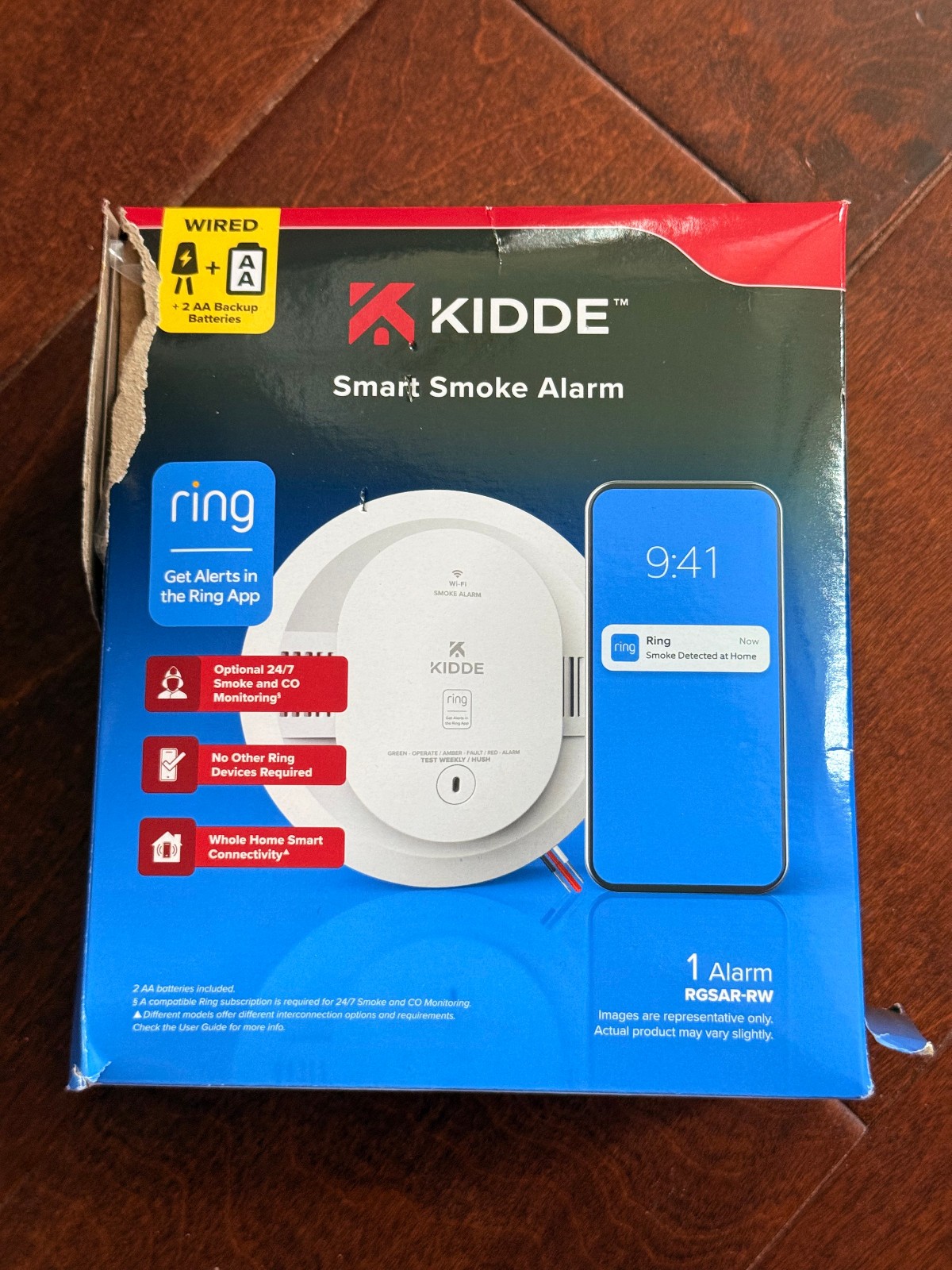 Kidde Wired Smart Smoke Alarm with Ring Alerts Model RGSAR-RW