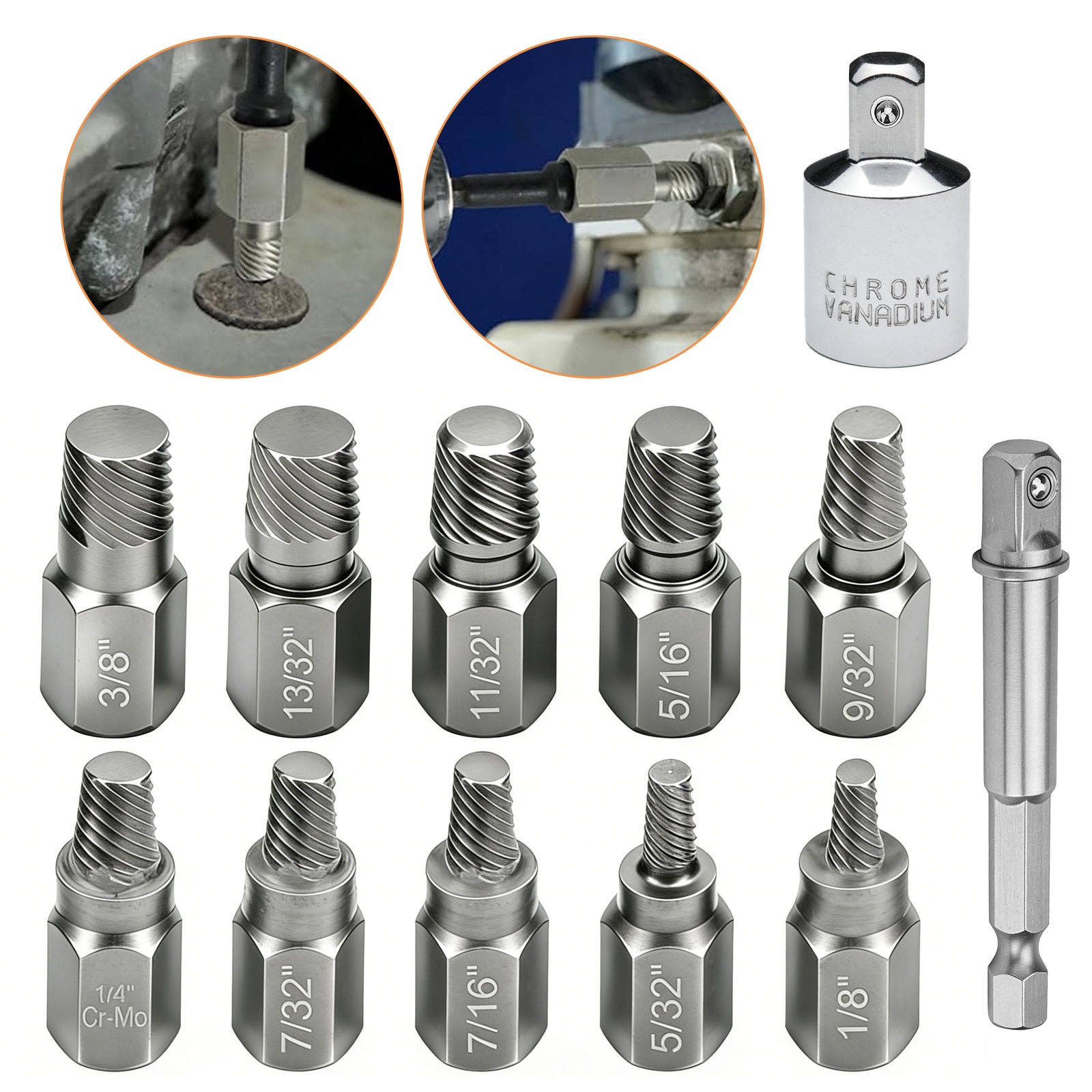 12pcs Screw Extractor Set Multi-Spline Broken Bolt & Nut Remover Tool for Drill