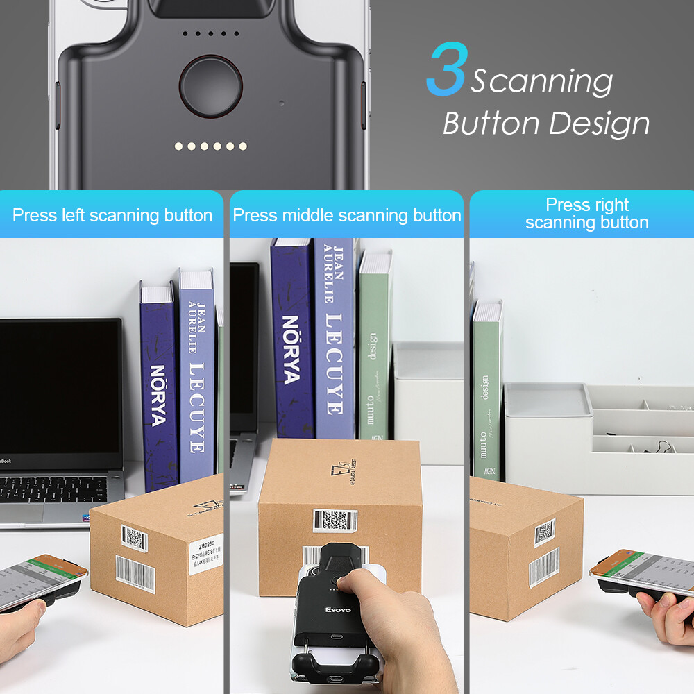 Eyoyo Phone Back Clip Cover Barcode Scanner Bluetooth 1D 2D Scanning Reader