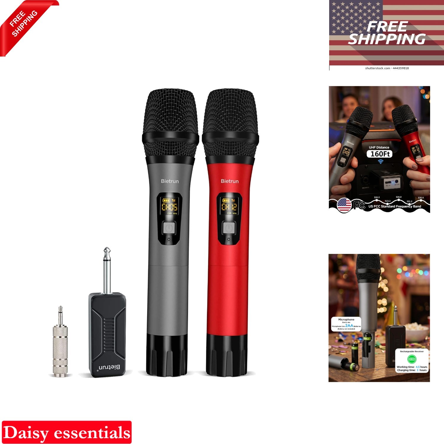 UHF Wireless Microphone System 160 Feet Rechargeable Dual Handheld for Karaok...