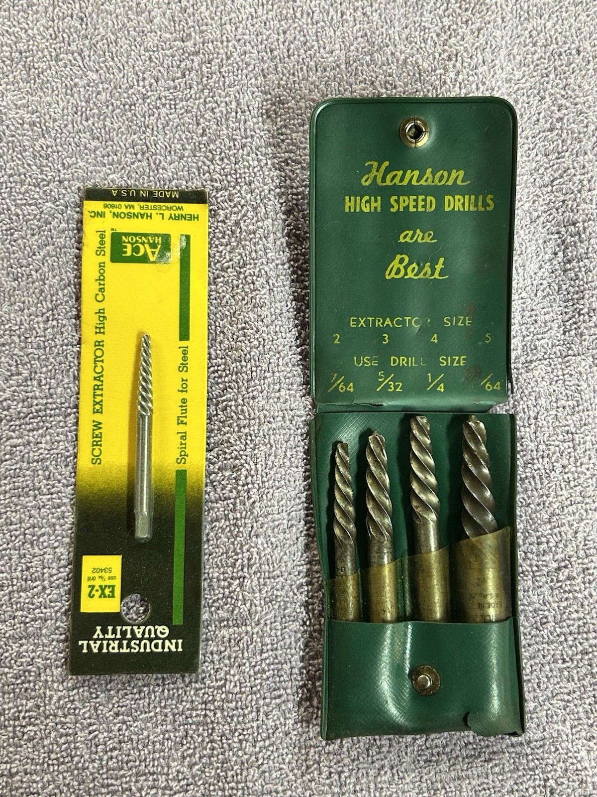 Ace Hanson Vintage Screw Extractor S20P 4 Pc Set # 2 - 5 & Extra New EX2 EZ-Out