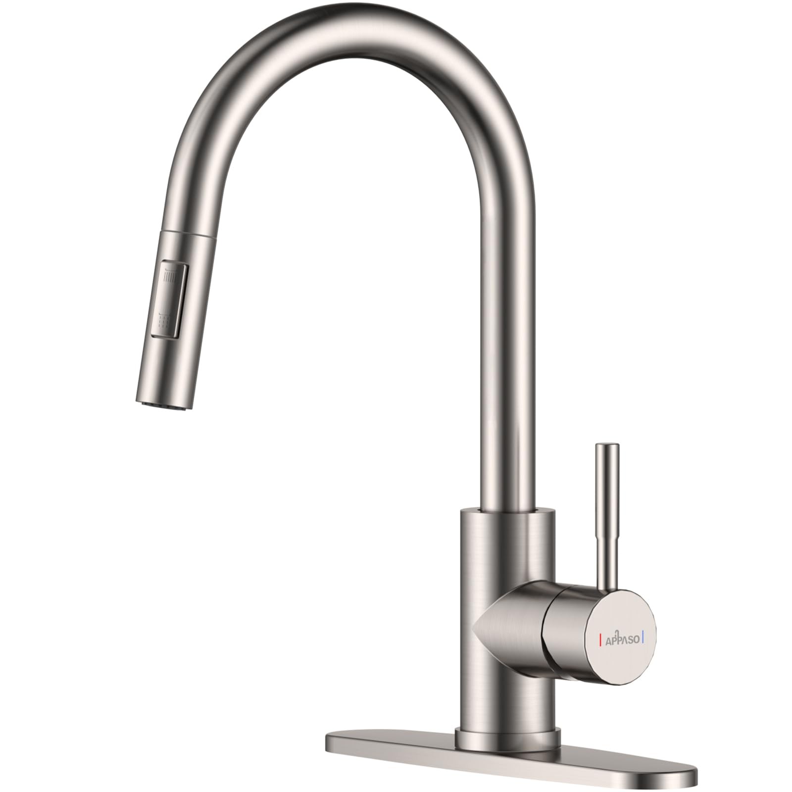 APPASO Swan-Neck Modern Kitchen Faucet with Pull Down Nozzle Brushed Nickel