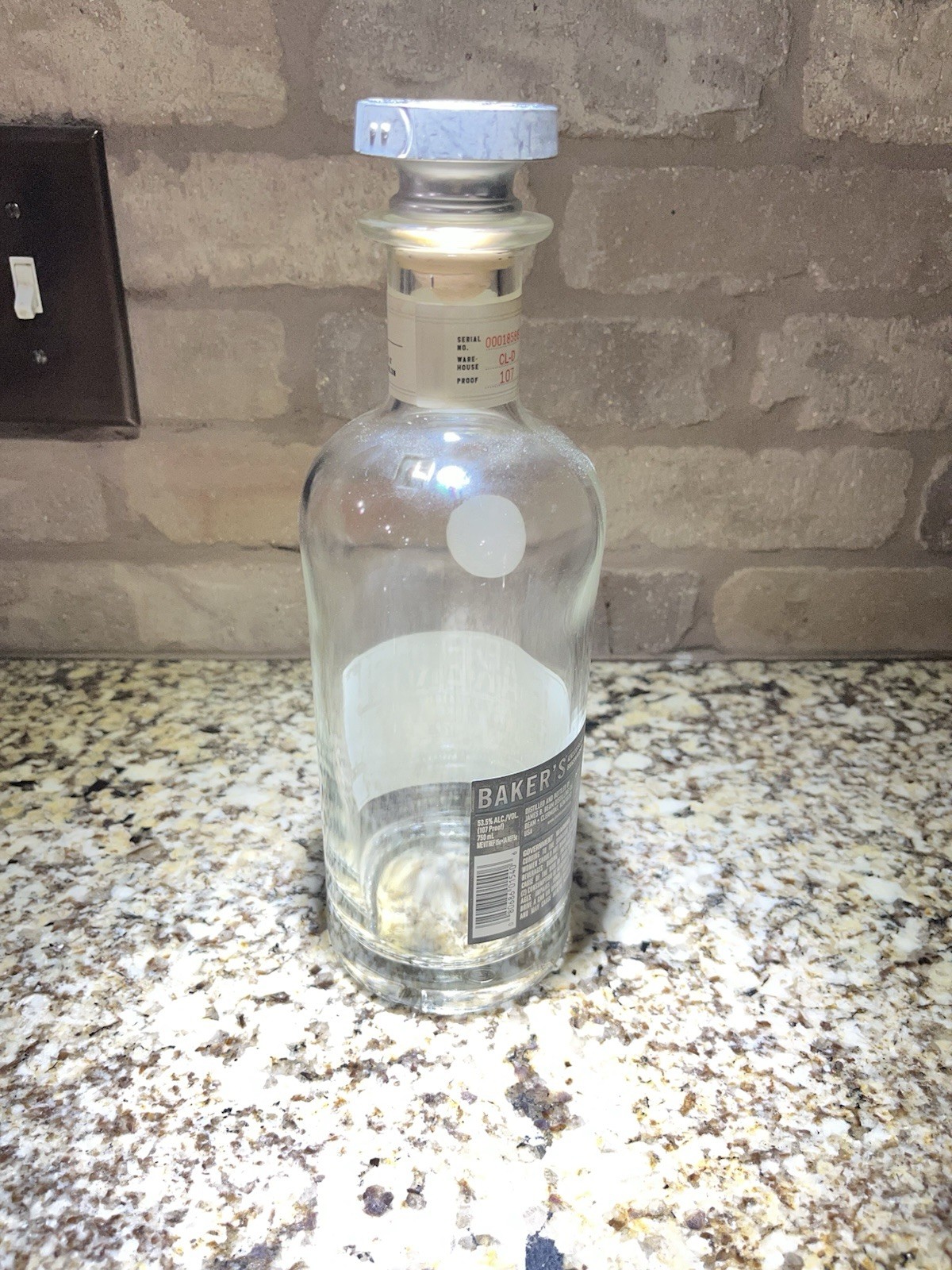 Baker's 107 Proof Single Barrel 7 Year - Empty Bourbon Bottle