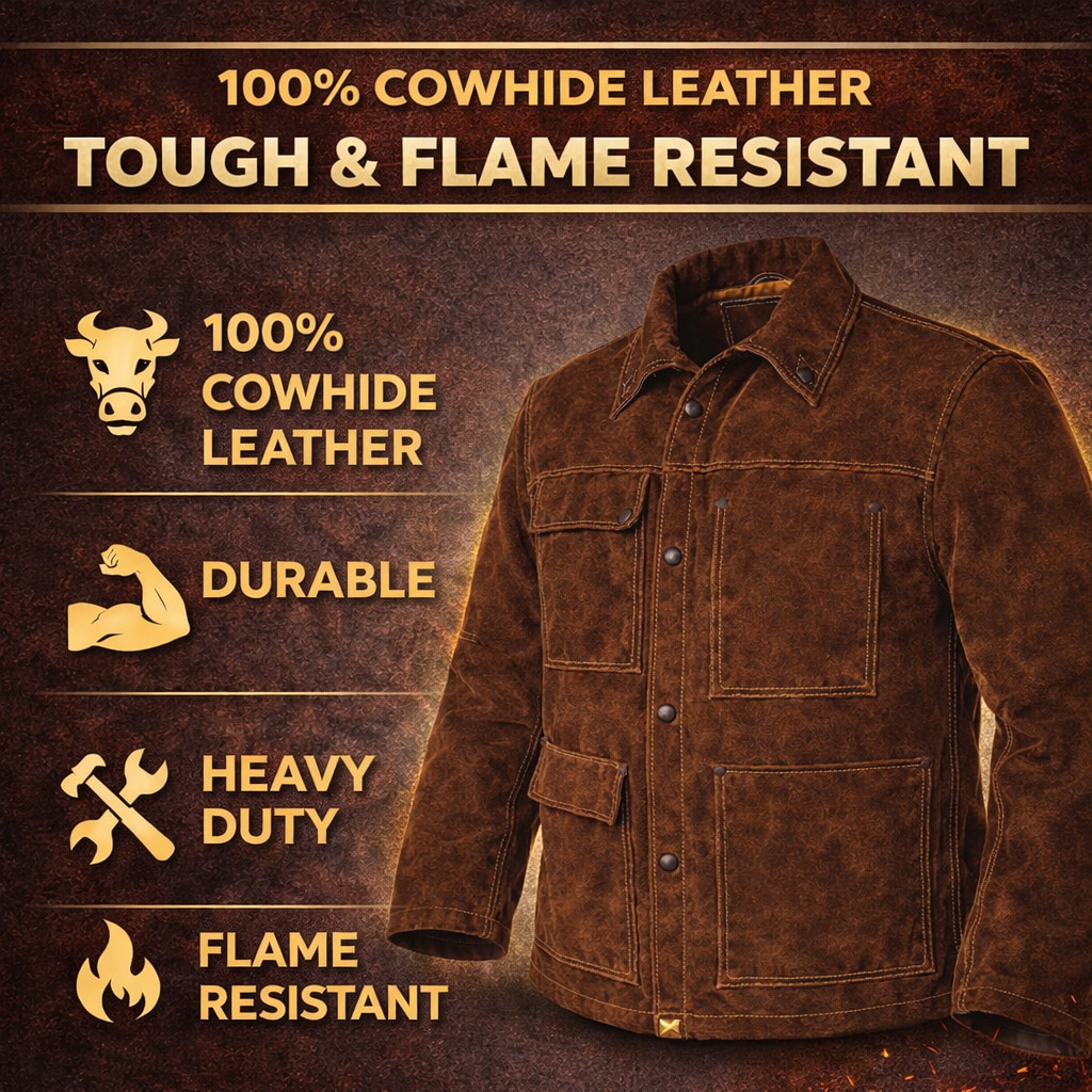 Flame Resistant Leather Welding Jacket Cowhide Leather Jacket Heavy Duty Welder