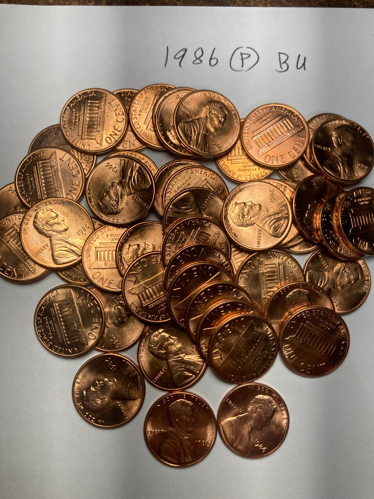 1986 (P) "BU"  LINCOLN MEMORIAL CENT PENNY ROLL  50 COINS