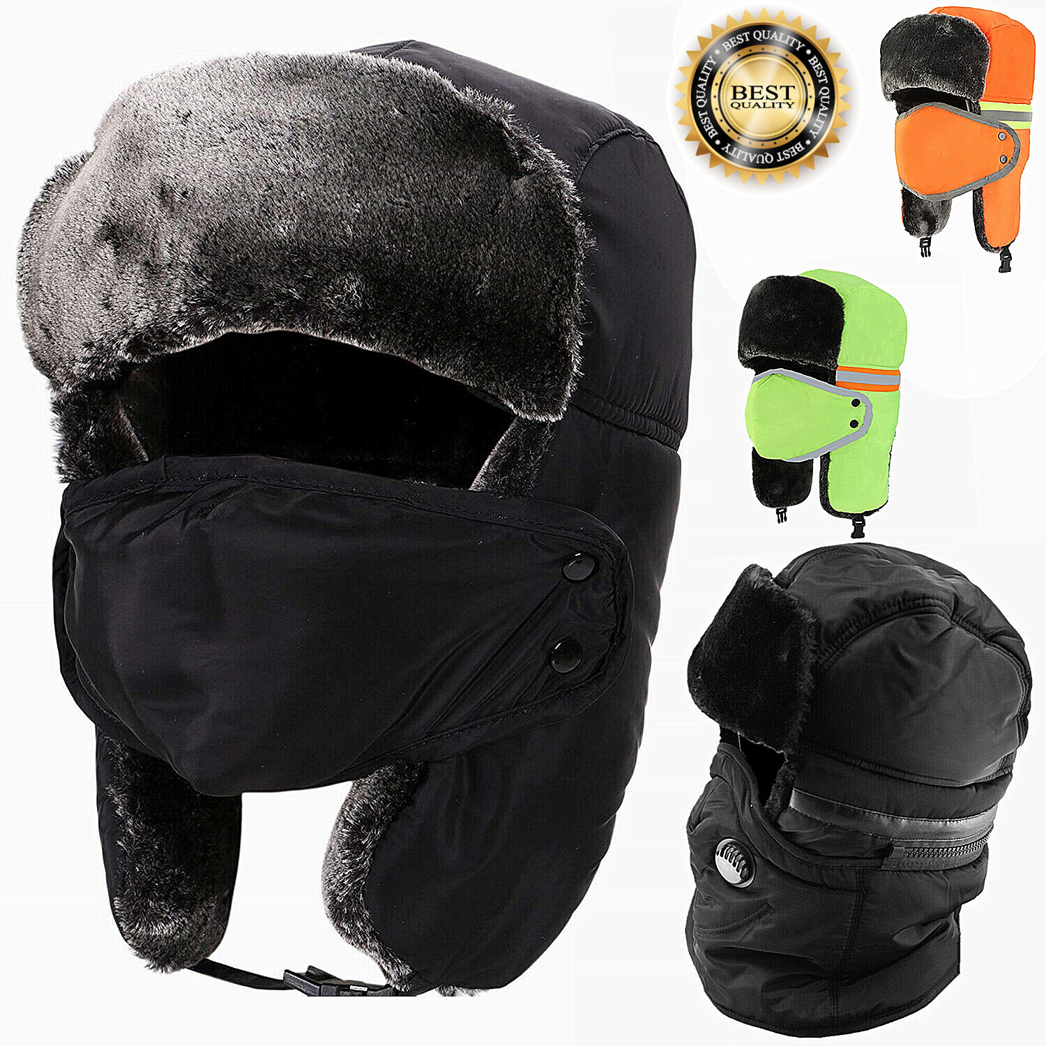 Winter Snow Trapper Aviator Russian Mask Extra Warm Thermal Fur Ski Hat Cap Lot