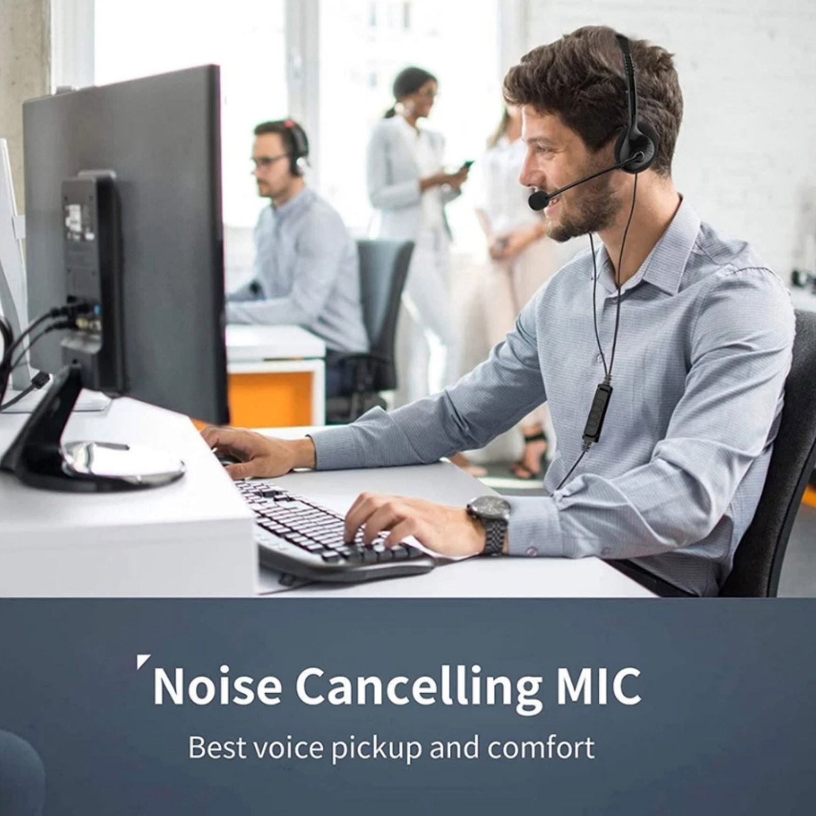 Lightweight Computer Headset With USB Connector For Call Center Use Work Office