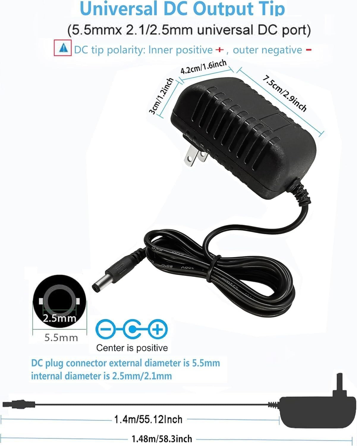 Compact 12V 1.5A Power Adapter for Models and CCTV - Safe Wall Mount Design