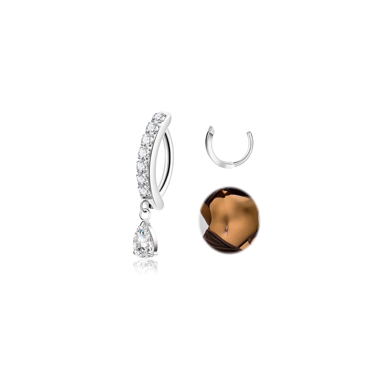 14G G23 Pure Titanium Clicker Belly Button Ring for Women Teardrop Navel Ring...