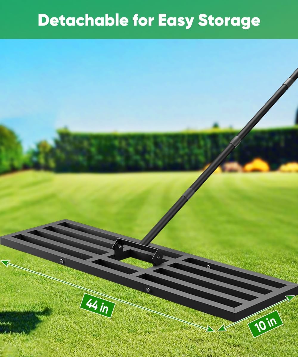 Lawn Leveling Rake 44X10 Inch, Heavy Duty Lawn Leveler Tool with 77â€ Adjust...