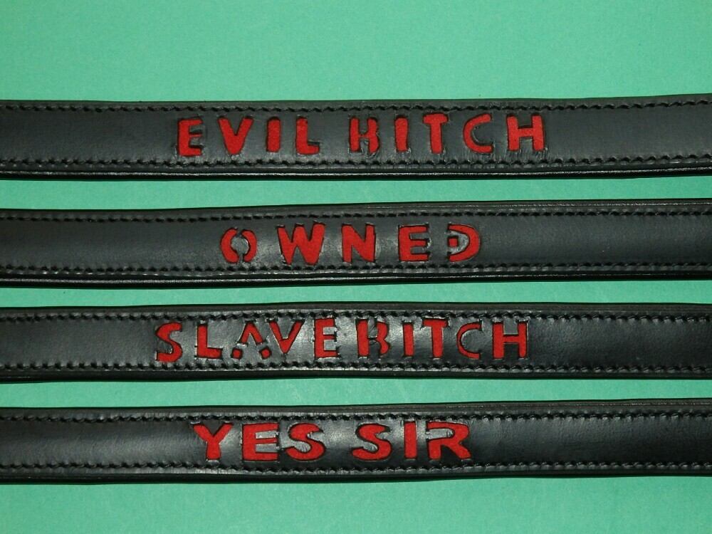 EVIL SLAVE BITCH OWNED YES SIR Etched Padded Leather Collar - GIFT of LOVE