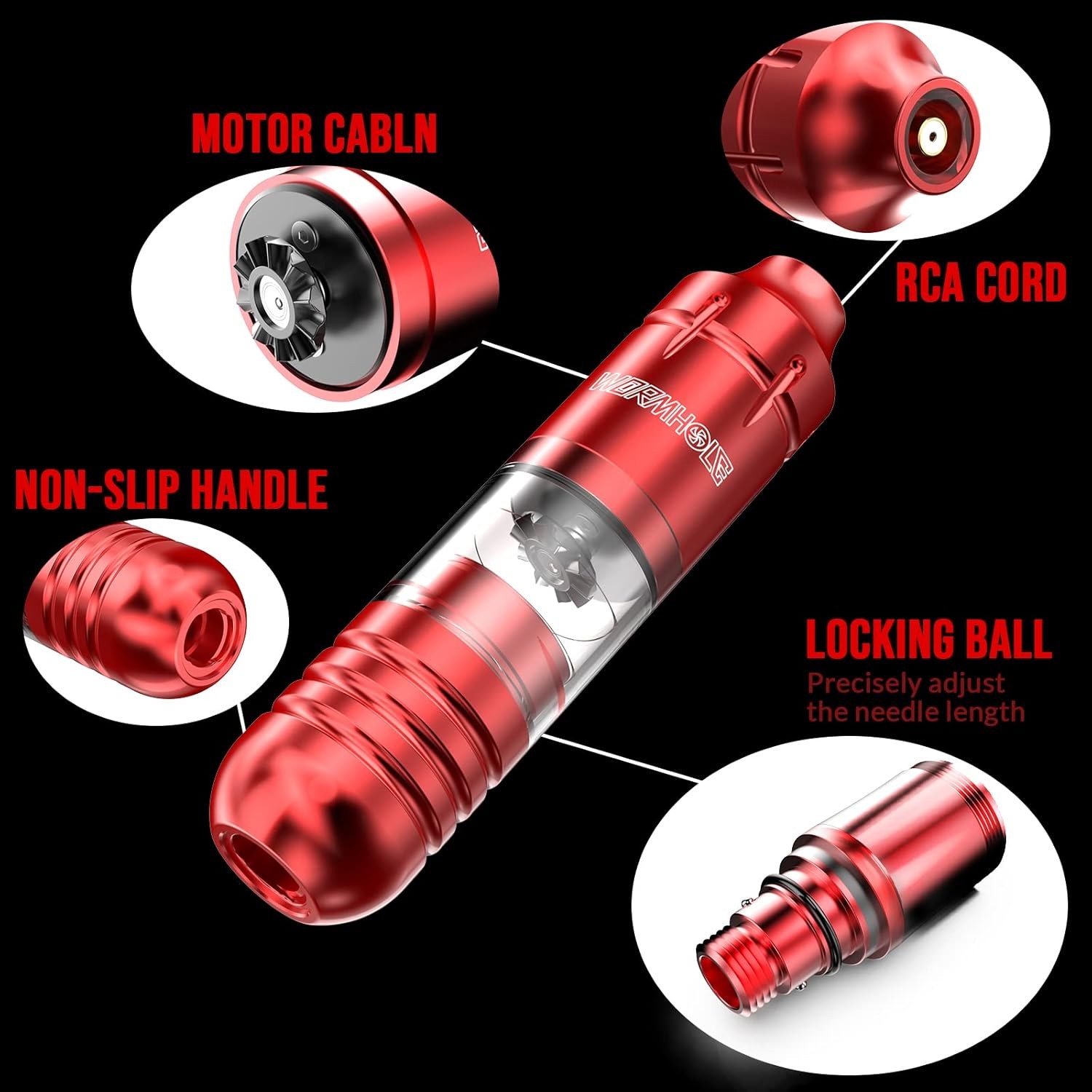 Wormhole Tattoo Kit Gun Machine for 105 Piece Set, Red