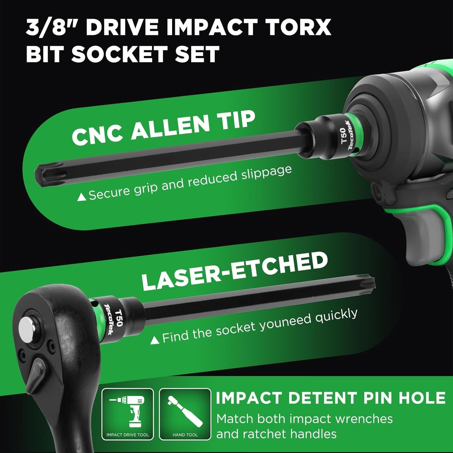 3/8" Drive Impact Torx Bit Socket Set, Extra Long Torx Socket, S2 Alloy Steel...