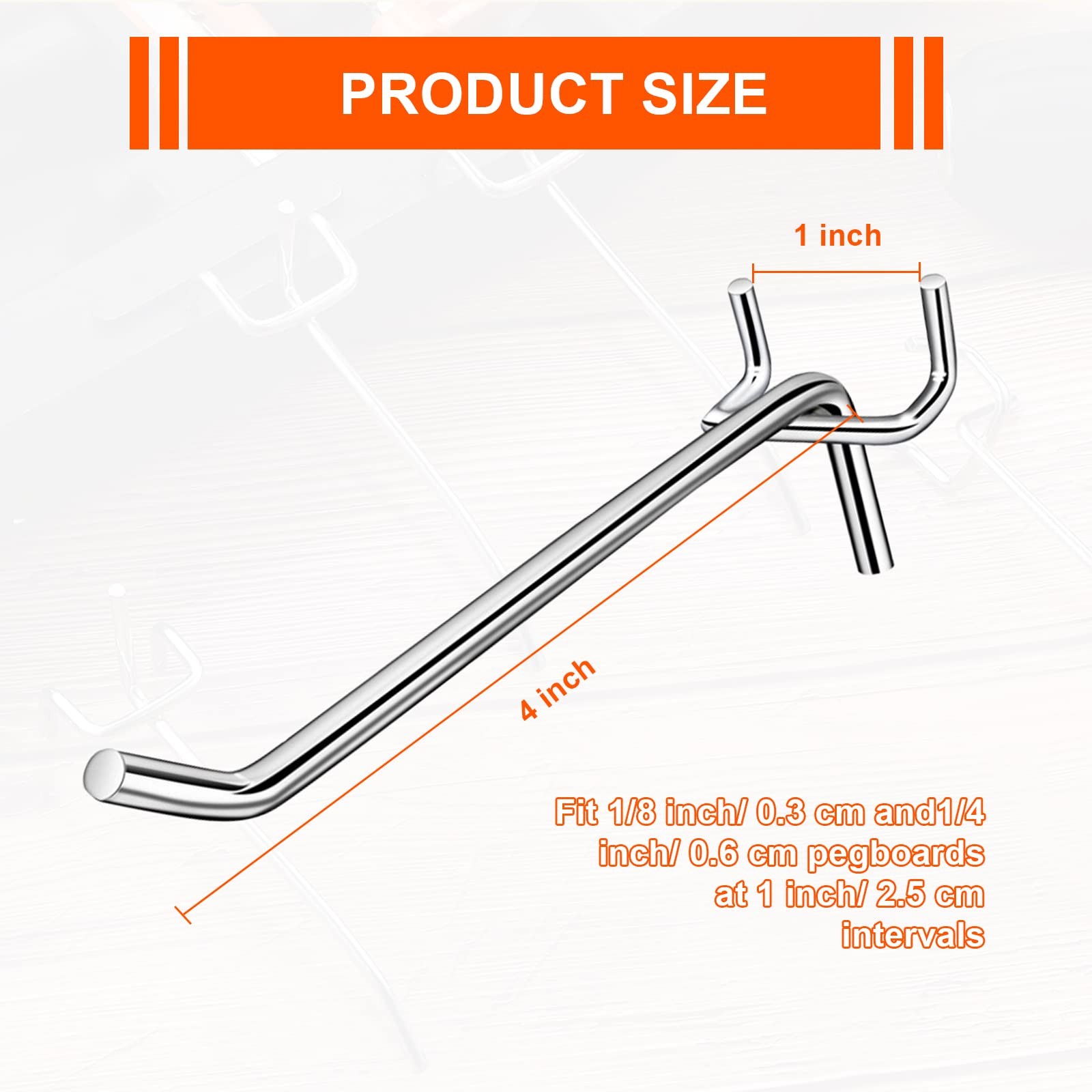 100 Pack Peg Board Hooks, 4 Inch Stainless Steel Pegboard Hooks, Shelving Dis...