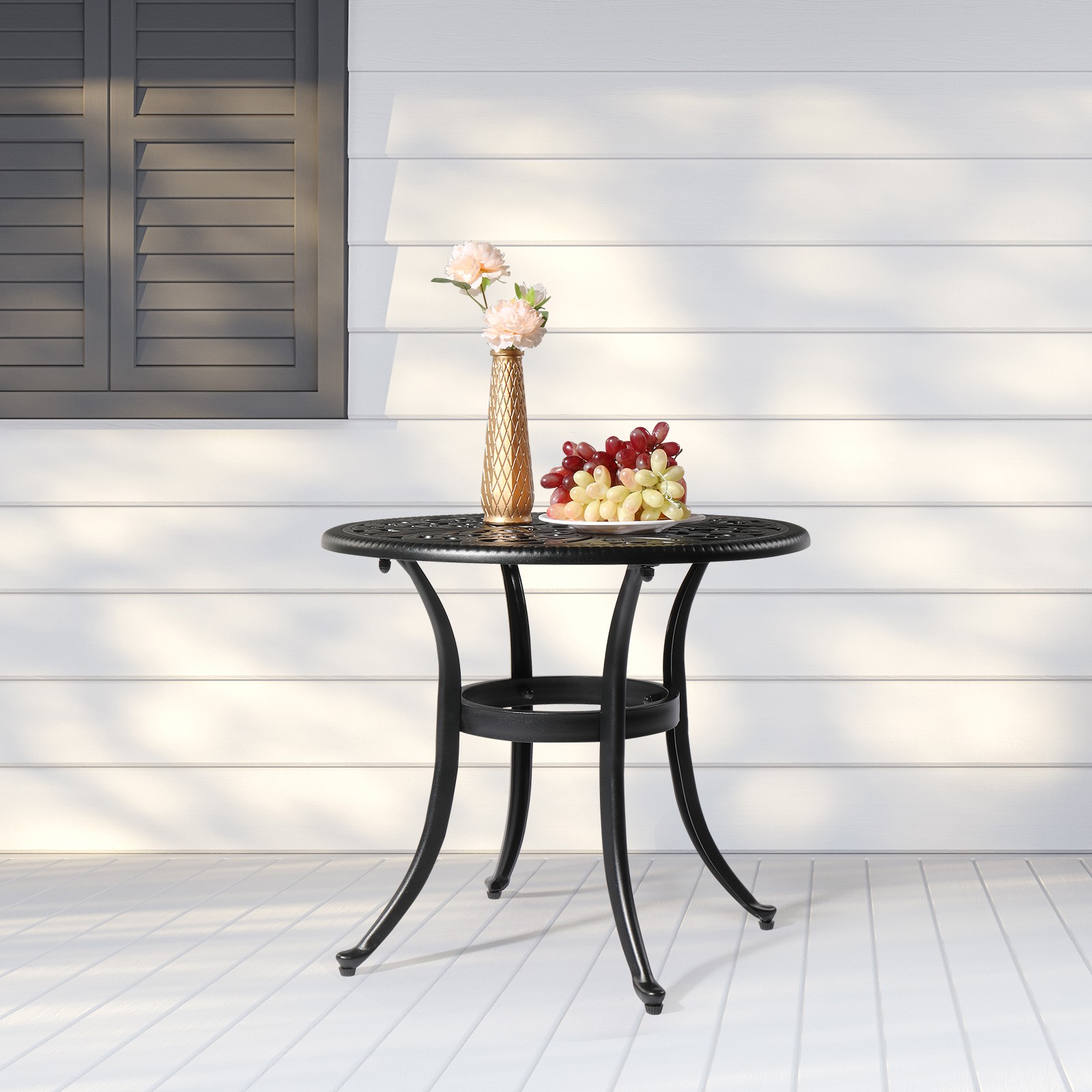 Phoenix Cast Aluminum Round Table, Patio End Table Side Table
