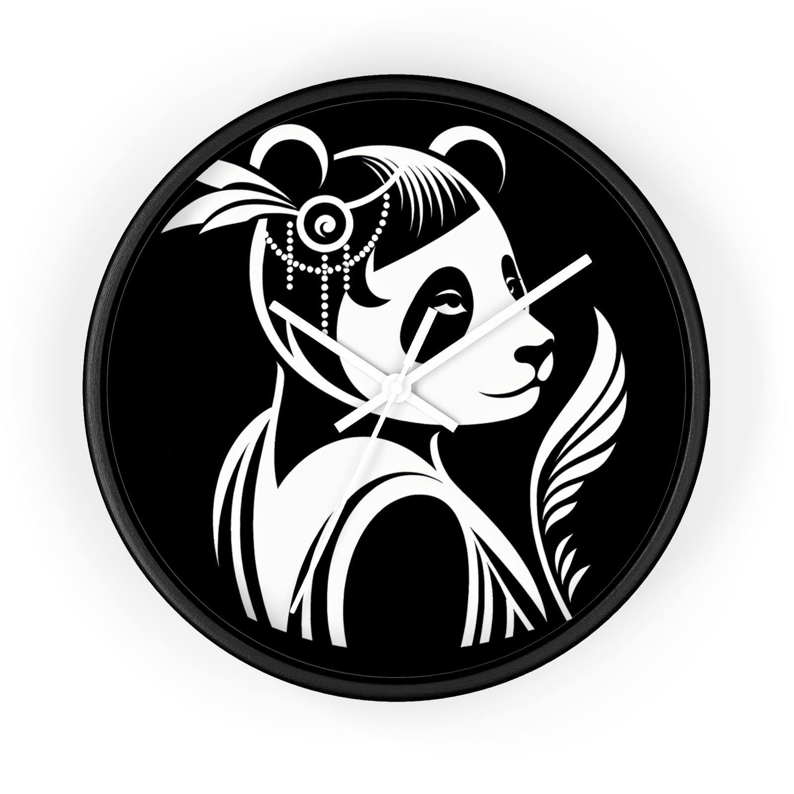 Home Decor Wall Clock Art Deco Stylized Panda Illustration Black White Classy