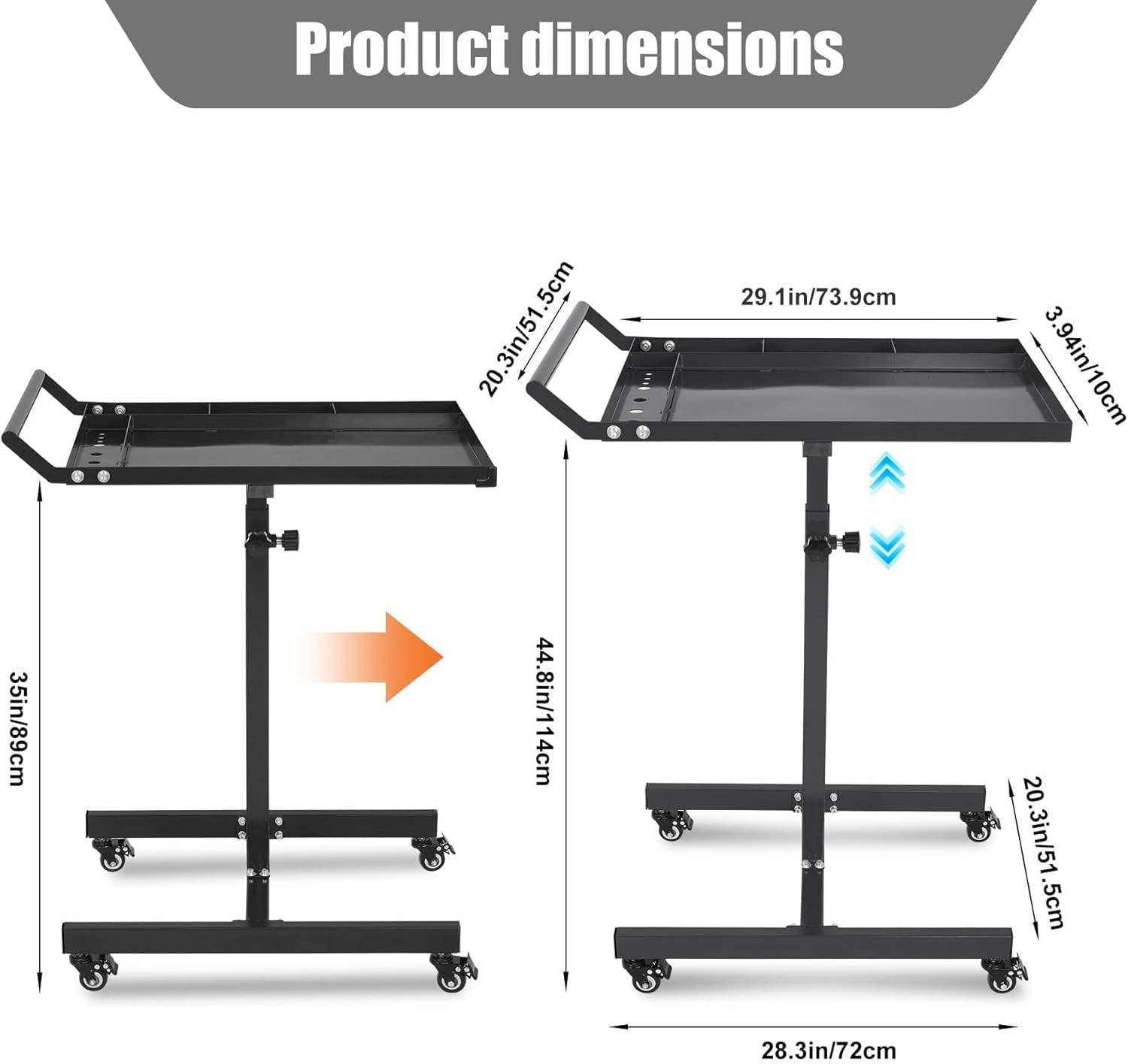 Heavy-Duty Mobile Workbench with Adjustable Height (35"-44.8"), 220 Lb Capacity