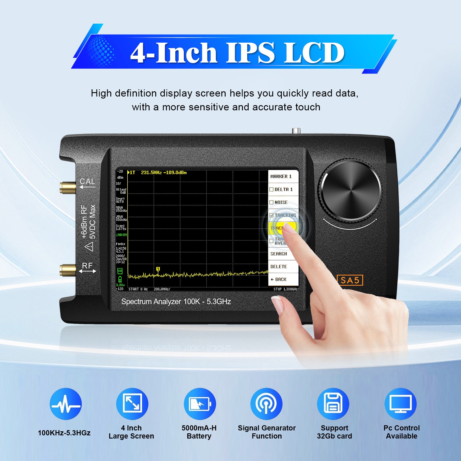 4 Inch IPS LCD SA5 100K-5.3GHz Handheld Spectrum Analyzer Signal Generator US