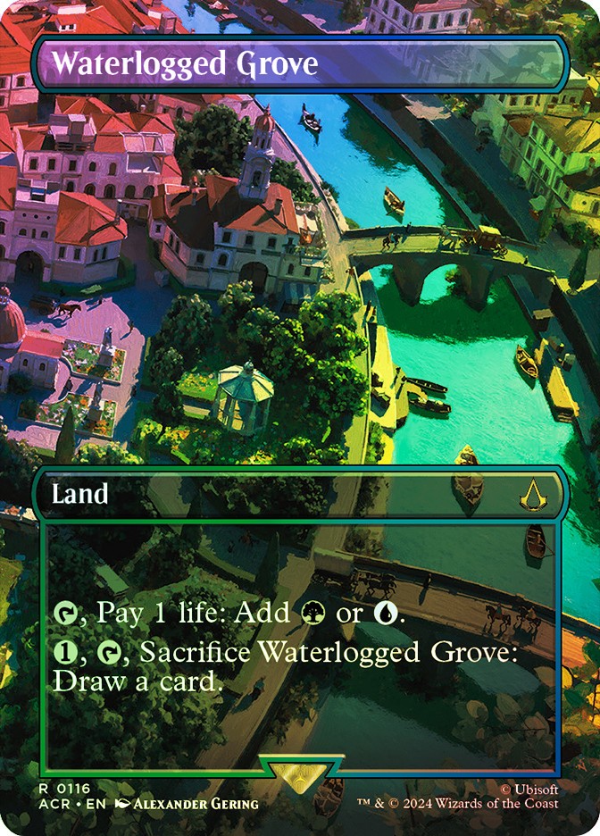 MTG FOIL Waterlogged Grove Borderless - Assassin's Creed #116