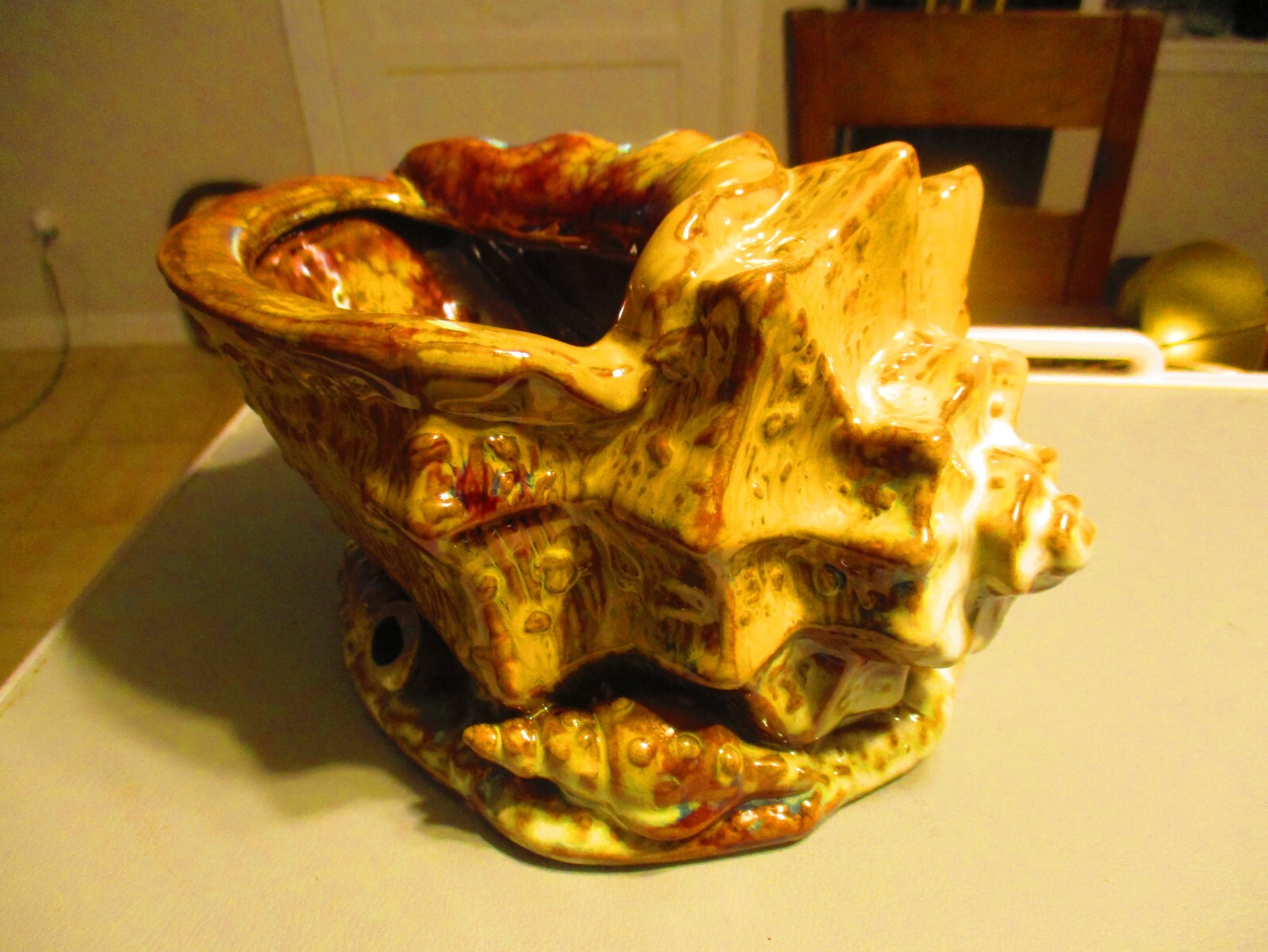 Hand made ceramic porcelain Conch Seashell flower planter Tiki Bowl L.E.Retired