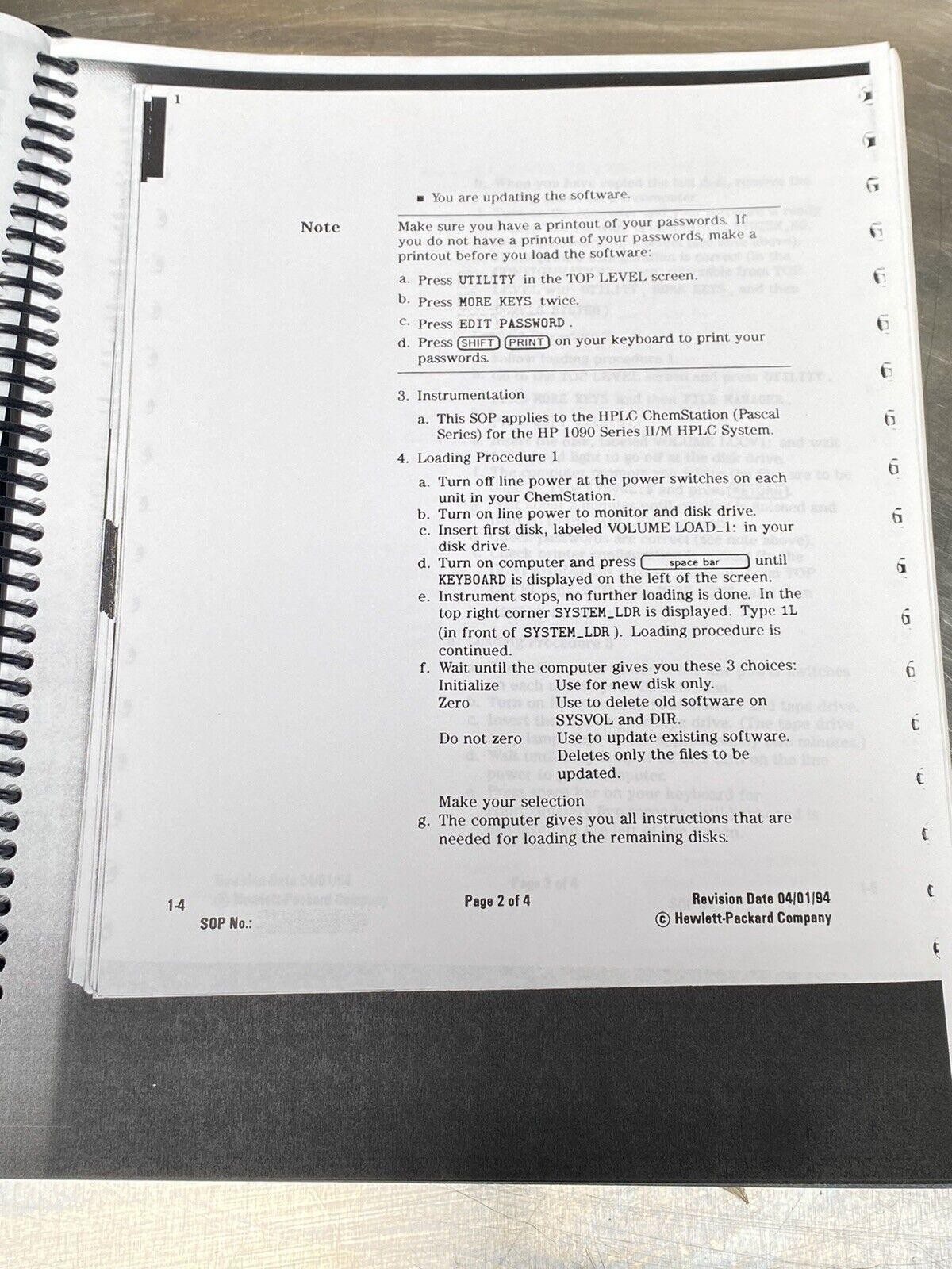 Hewlett Packard HP 1090 Series II/L & /M HPLC Systems -Users Guide / Manual