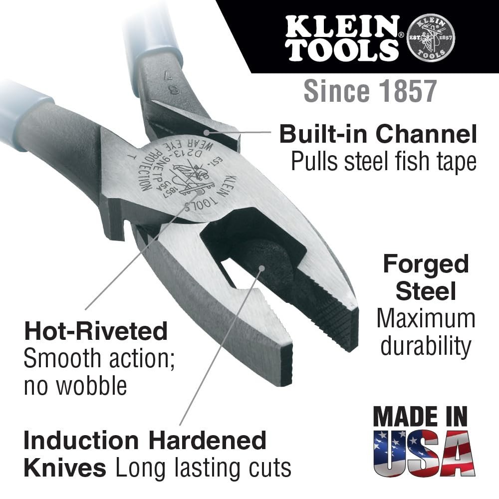 High Leverage Side Cutters Pliers, 9.5-Inch Fish Tape Pulling Tool, USA Made