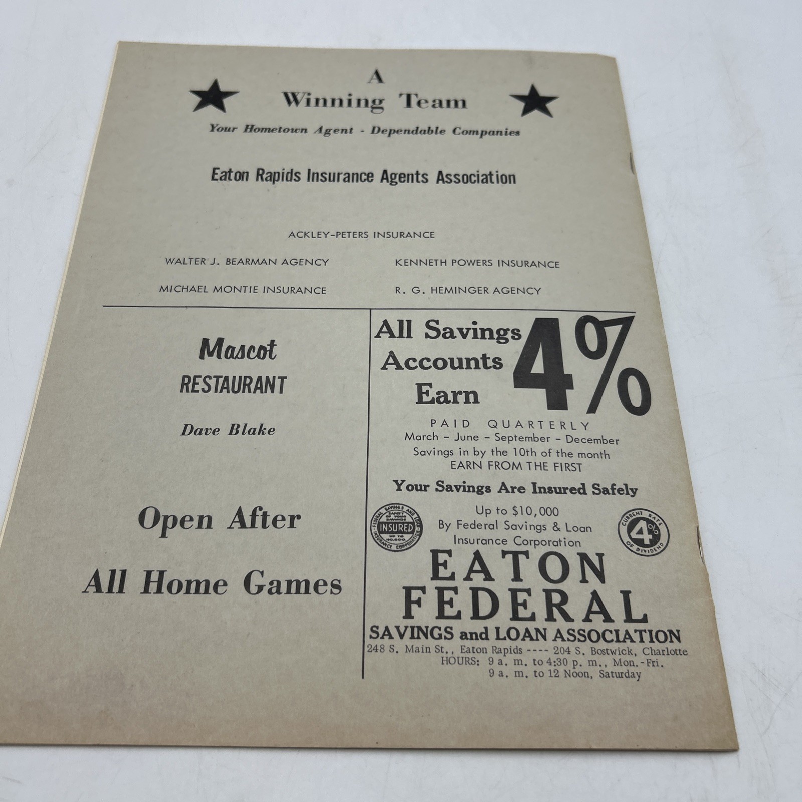 Ealton Rapids High School Souvenir Football Program 1964
