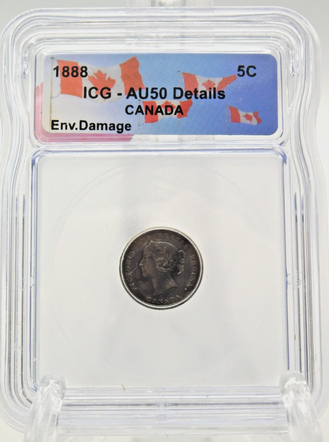 1888 CANADA FIVE CENT ICG AU50 DETAILS (BT1177)