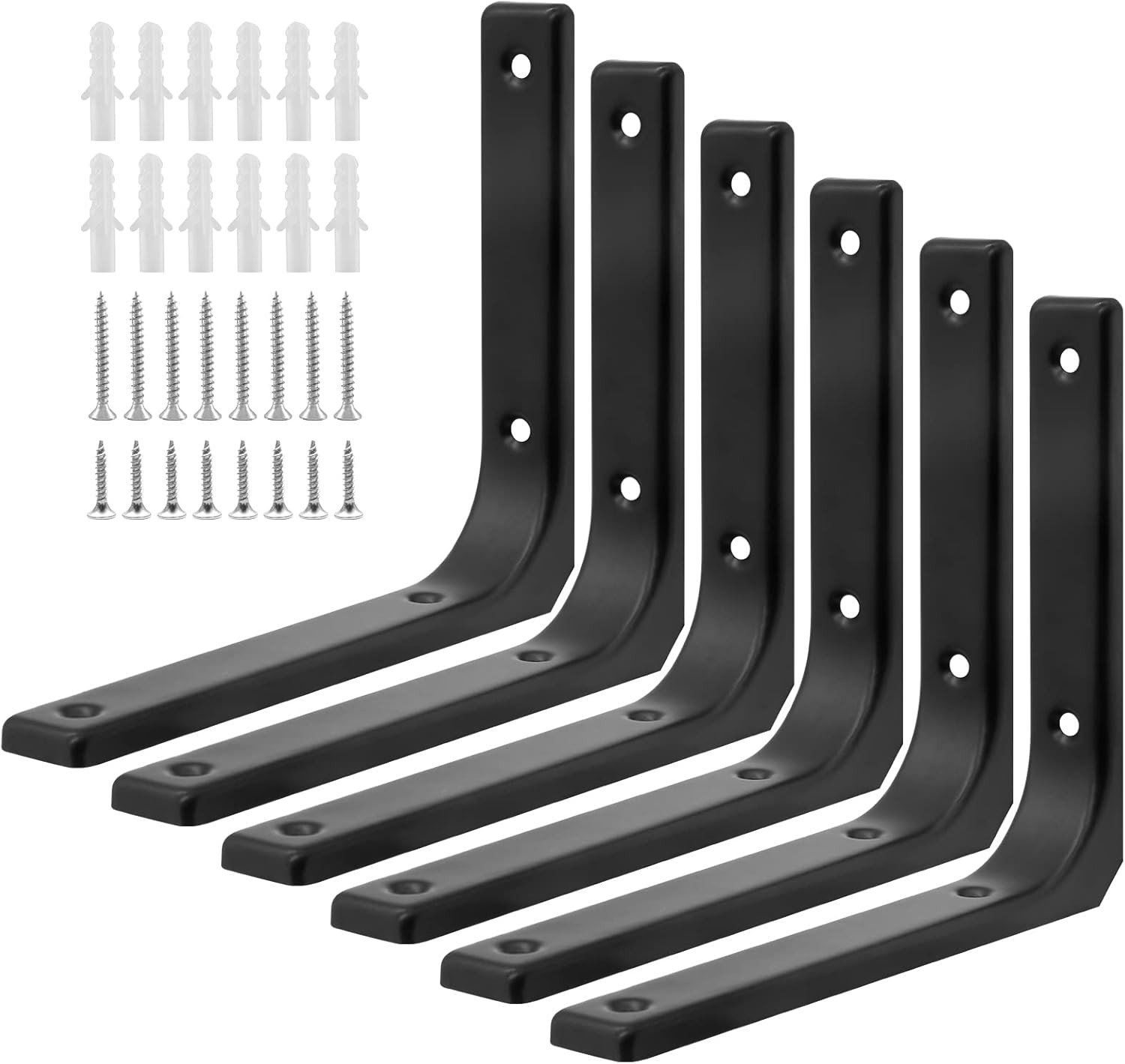6Pcs Black Metal Shelf Support Angle L Brackets, 6 X 5 Inch Wall Mounted Floatin