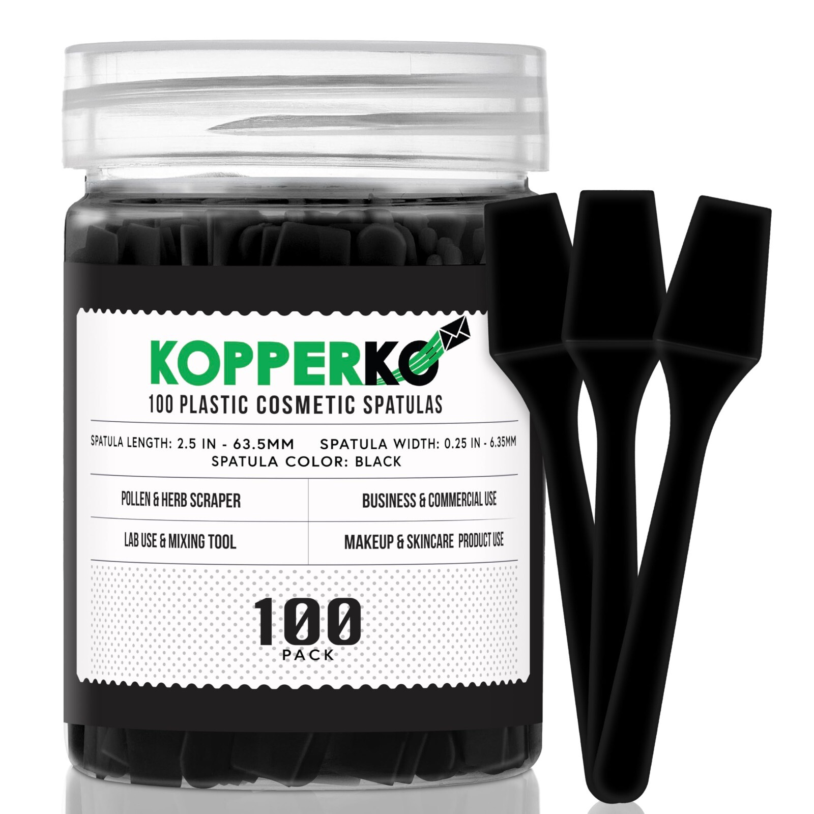Kopperko Small Plastic Spatulas - 2.5" Cosmetic Makeup Spatulas, Black, 100 Pack