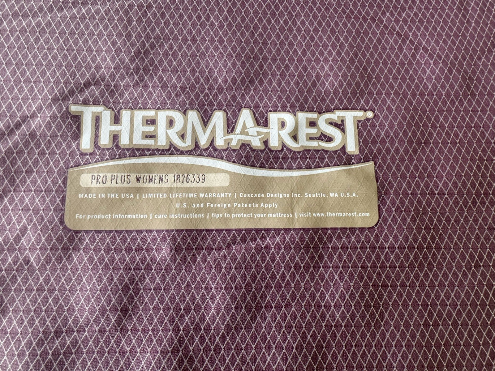 Purple Thermarest Pro Plus Women’s Sleeping Pad 66"x20”