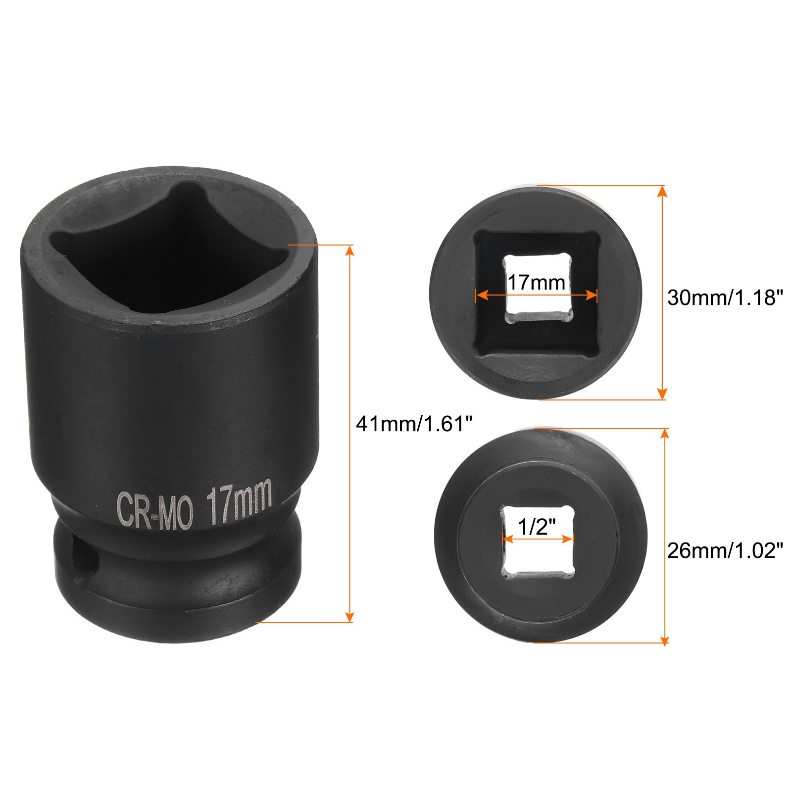 4 Point Square Socket 1/2 Inch Drive 17mm Metric CR-MO Square Impact Wheel