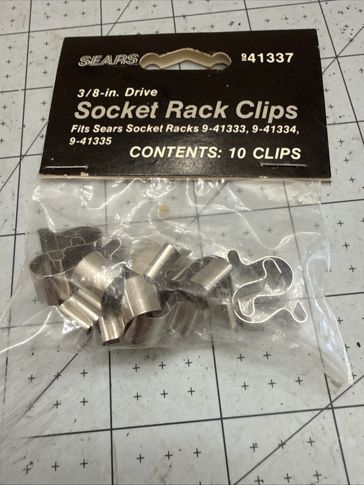 Vtg NOS SEARS Craftsman 3/8" Drive Socket Rack Rail Metal Clips 10pc 41337 USA