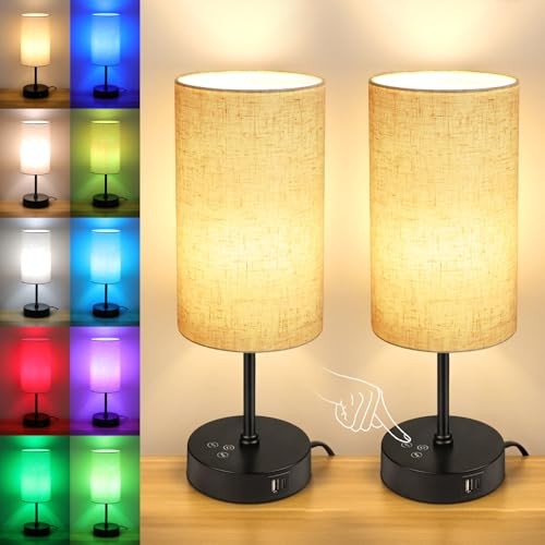 Table Lamp Set of 2, 3 CCT 3000K/4500K/6500K & RGB 14.5in Beige - Black 2pcs