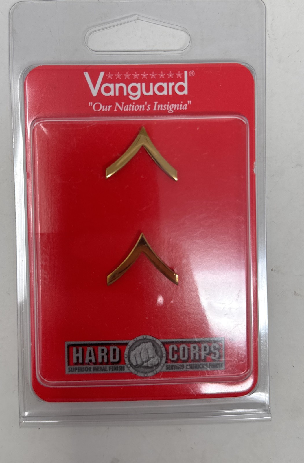 Vanguard USMC Marines GOLD COLORED E-2 PFC  Chevrons metal 1 PR
