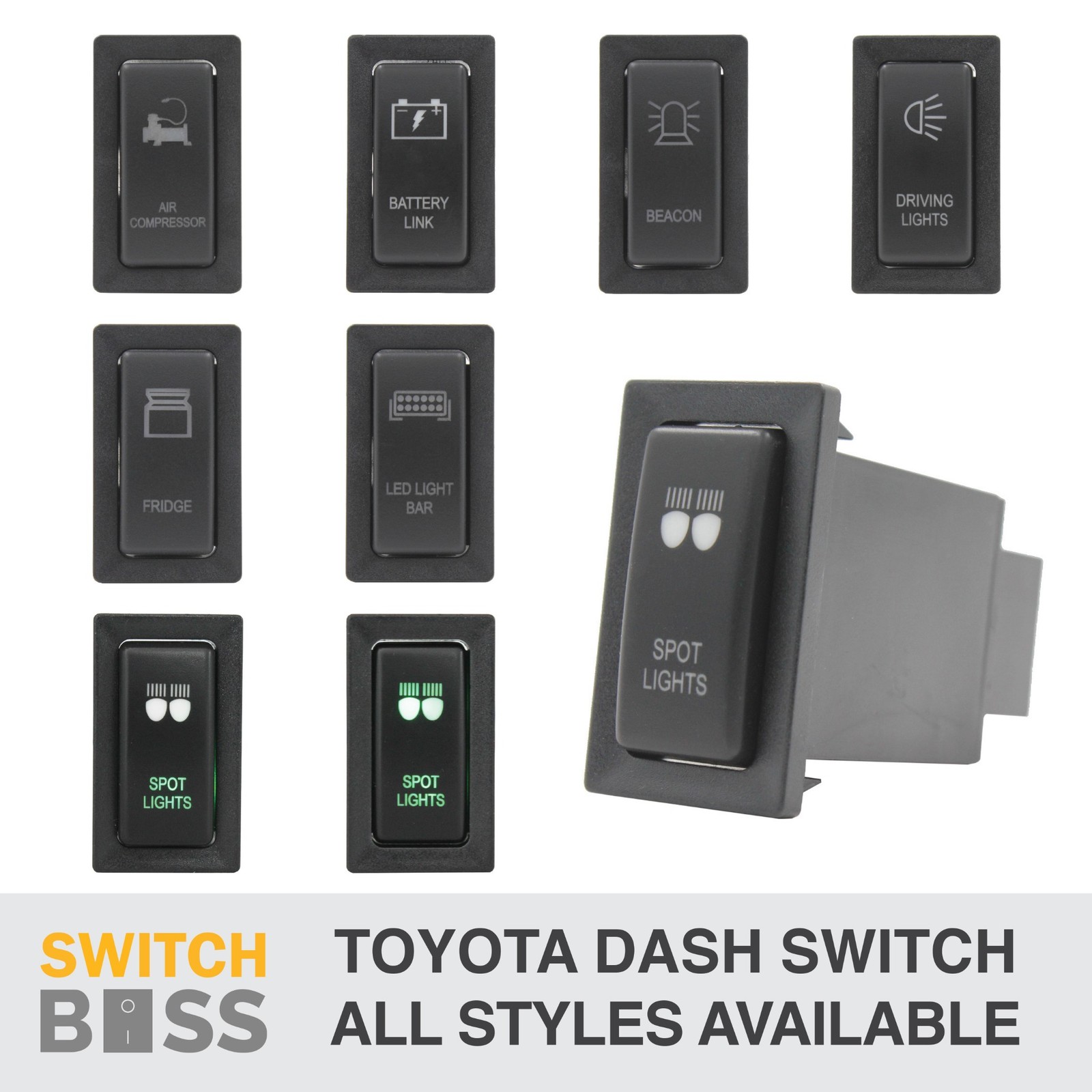 VERTICAL Push Switch GREEN LED fits for Toyota Landcruiser 75 78 79 80 90 95