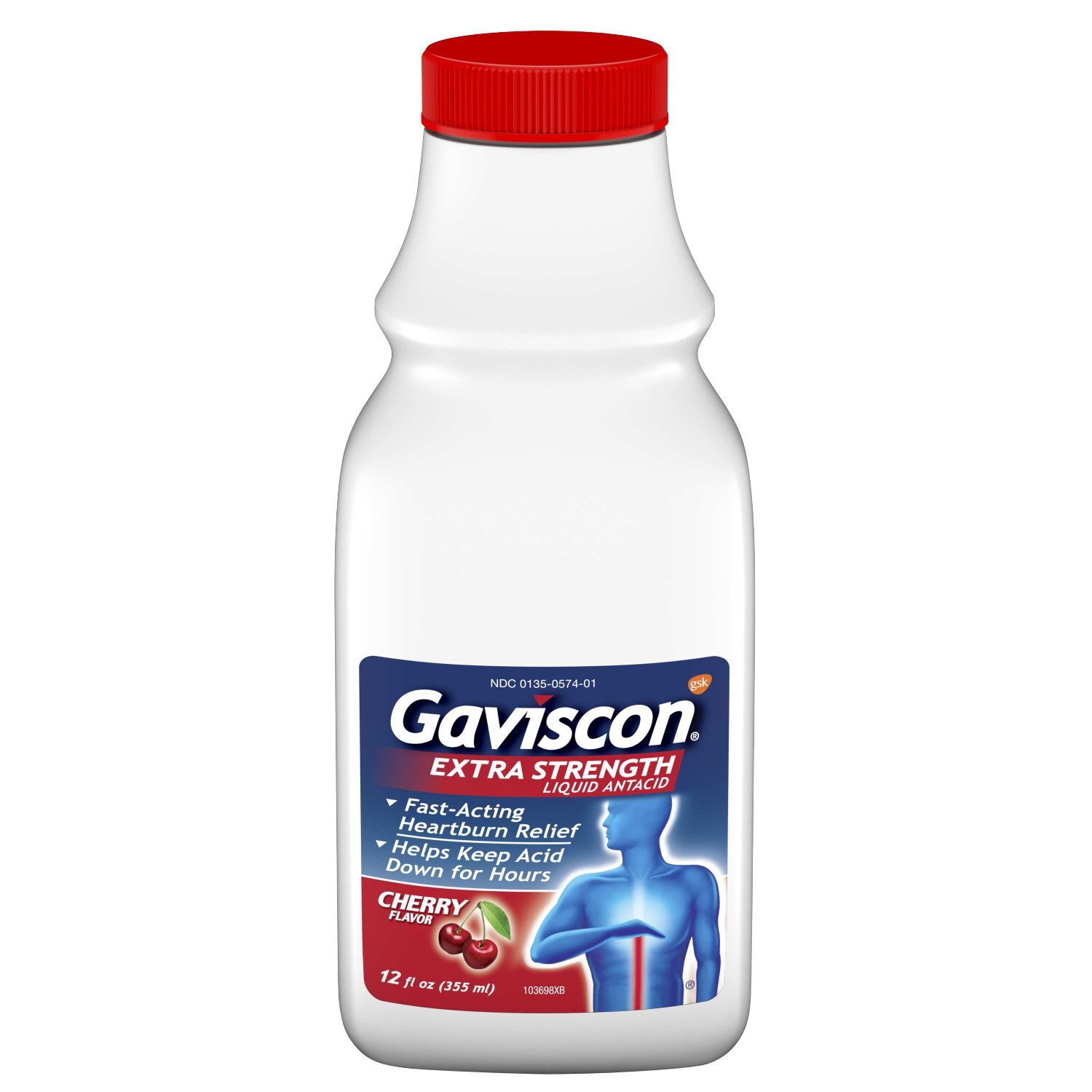 Gaviscon Extra Strength Liquid Antacid, Cherry Flavor 12 oz each